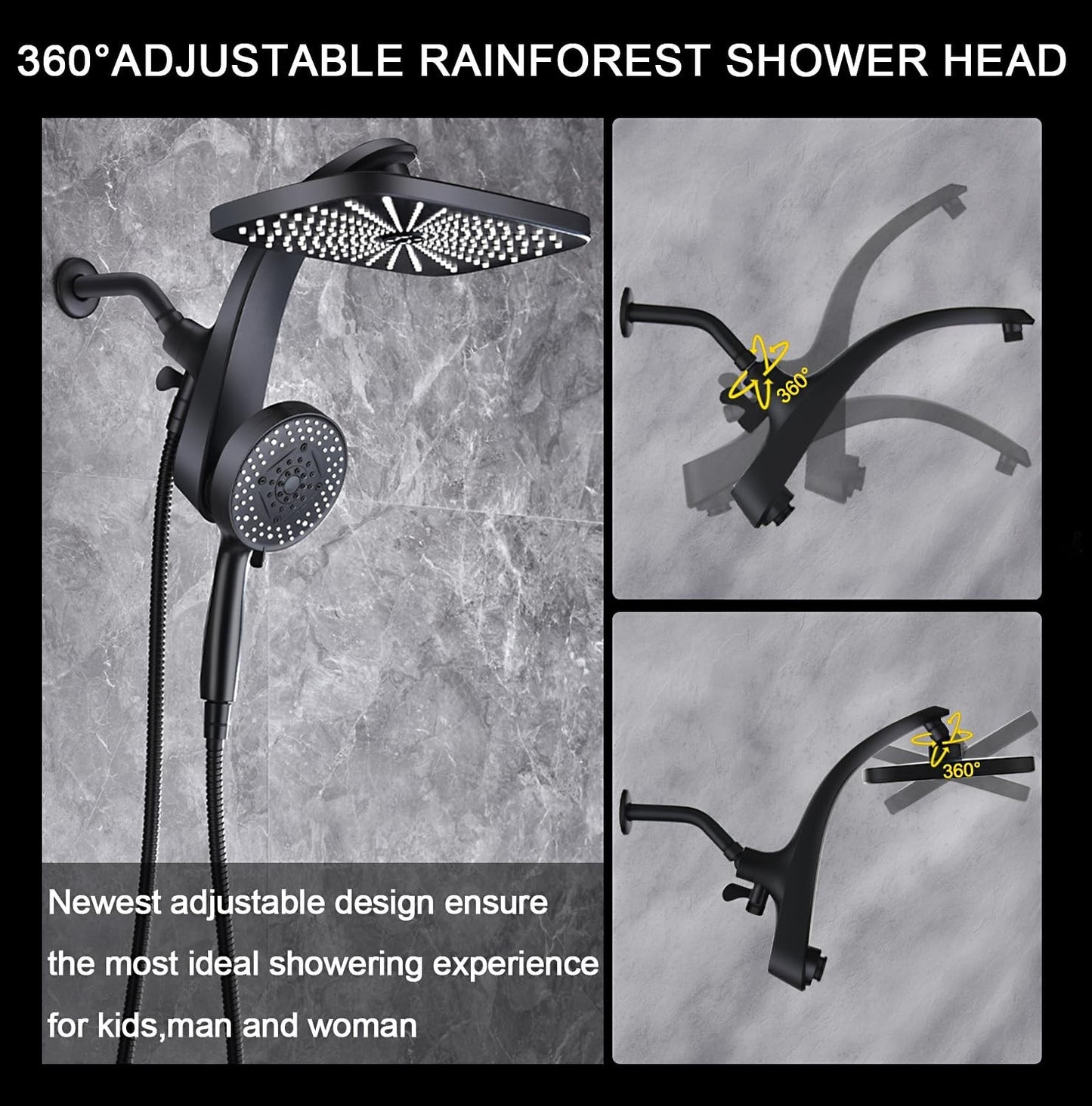12" High Pressure Rain Shower Head & Handheld Combo, 9 Spray Settings, Magnetic7