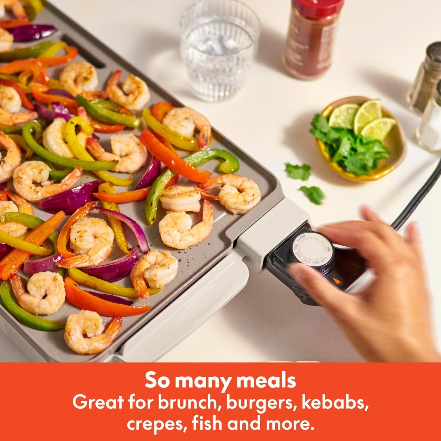 Electric Griddle 12"x22" Nonstick, Removable Probe, Dishwasher-Safe Tray, 1500W7