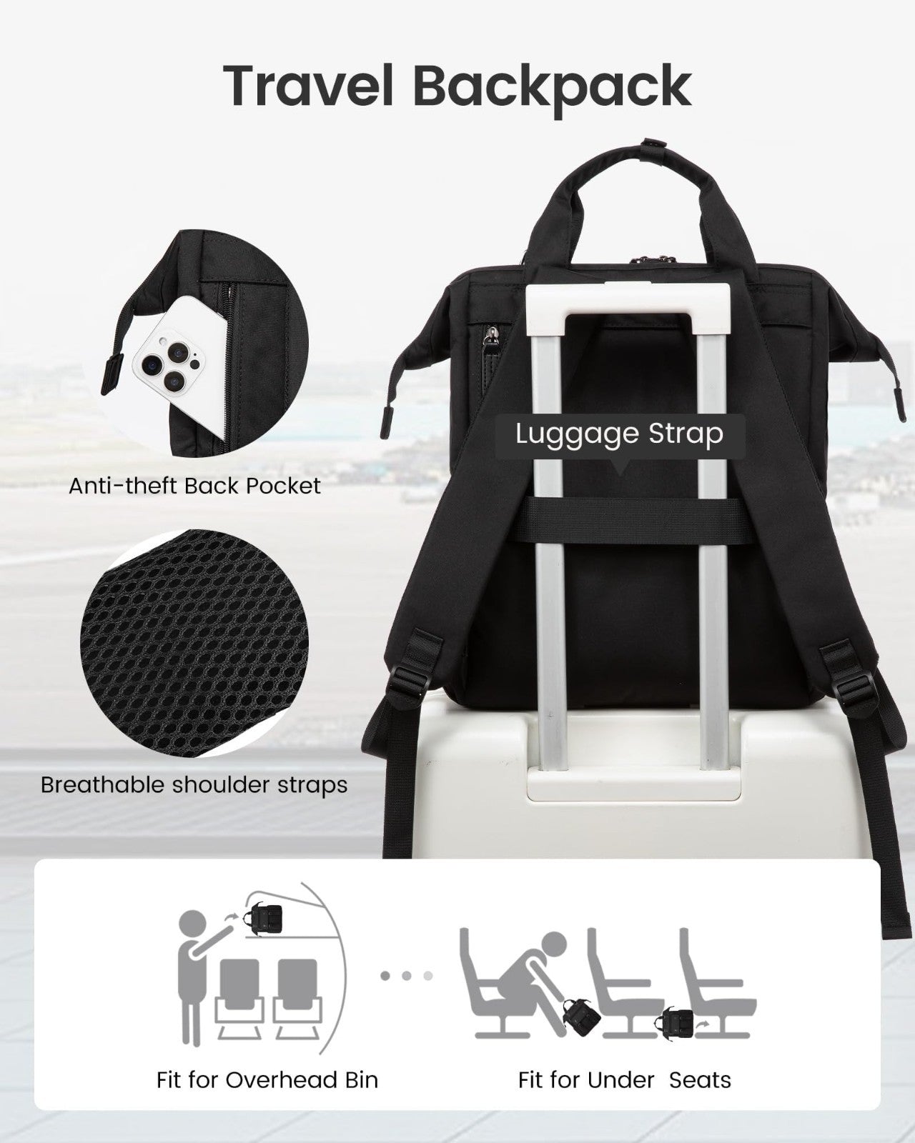 Stylish 15.6" Laptop Backpack for Women, Large Capacity Work & Travel Bag, Water2