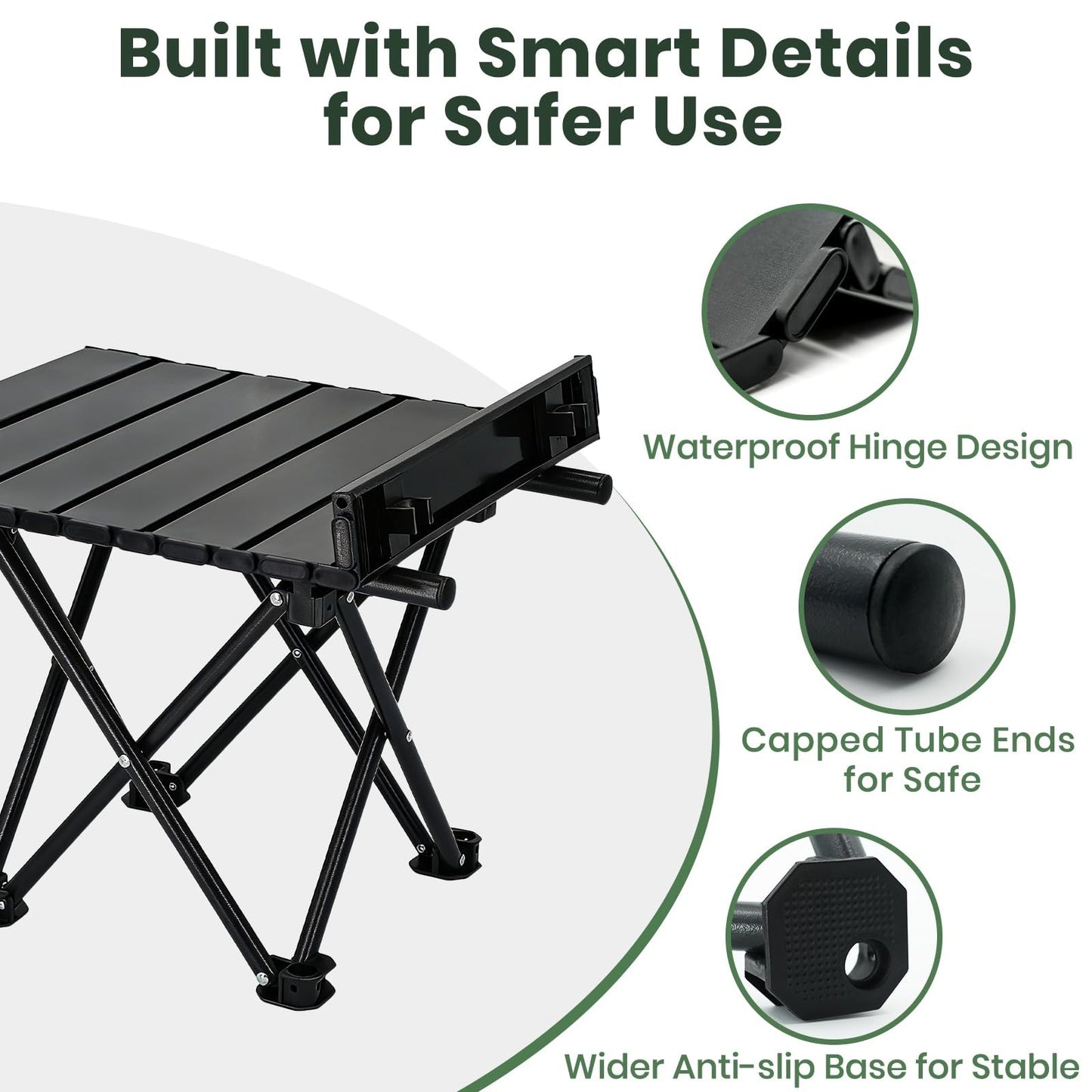 2 Pack Ultralight Foldable Camping Tables - Portable Beach & Picnic Tables with3