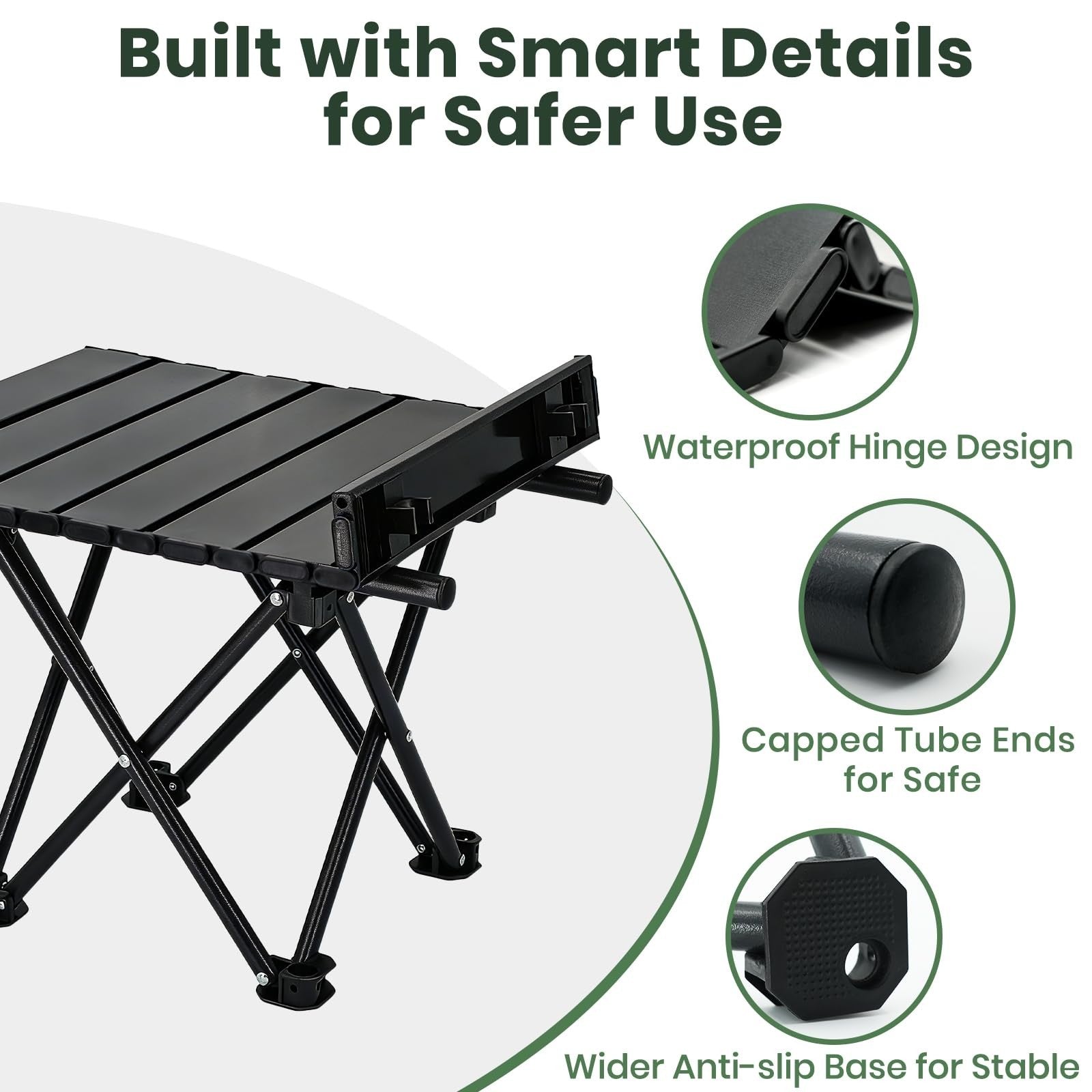 2 Pack Ultralight Foldable Camping Tables - Portable Beach & Picnic Tables with3
