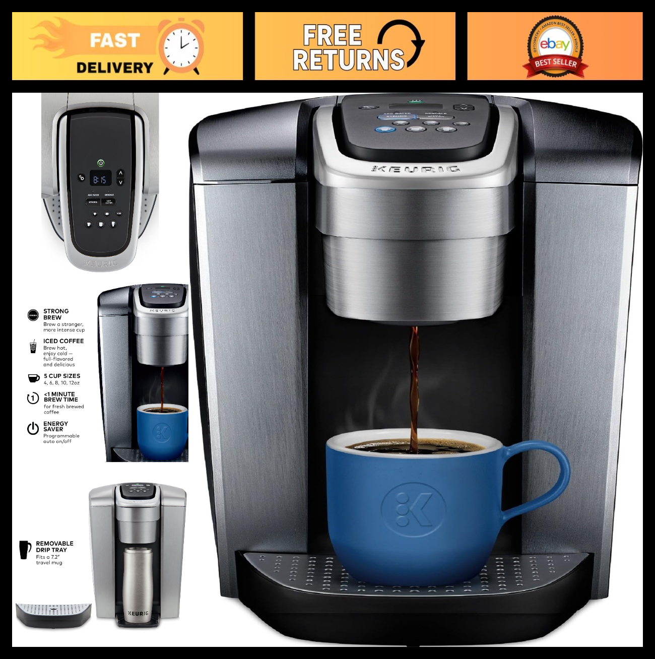 Single Serve Coffee Maker with Strength Control, Iced Coffee, 8-12oz Brew Size,0