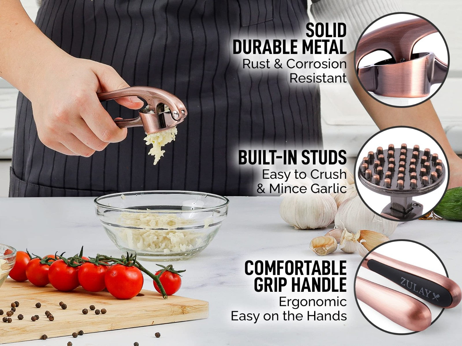 Premium Garlic Press Set   Rust Proof Mincer Tool, Easy Squeeze, Ergonomic Handl7
