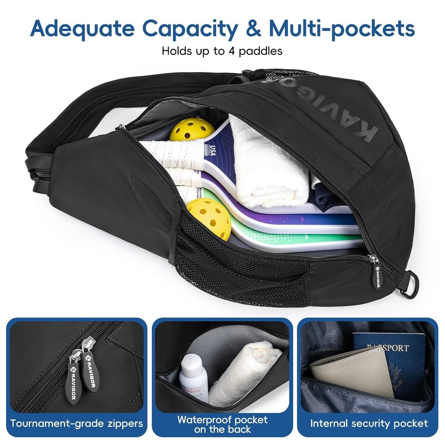 Ultra-Light Pickleball Sling Bag, Convertible Backpack with Wet/Dry Pocket, Fits2