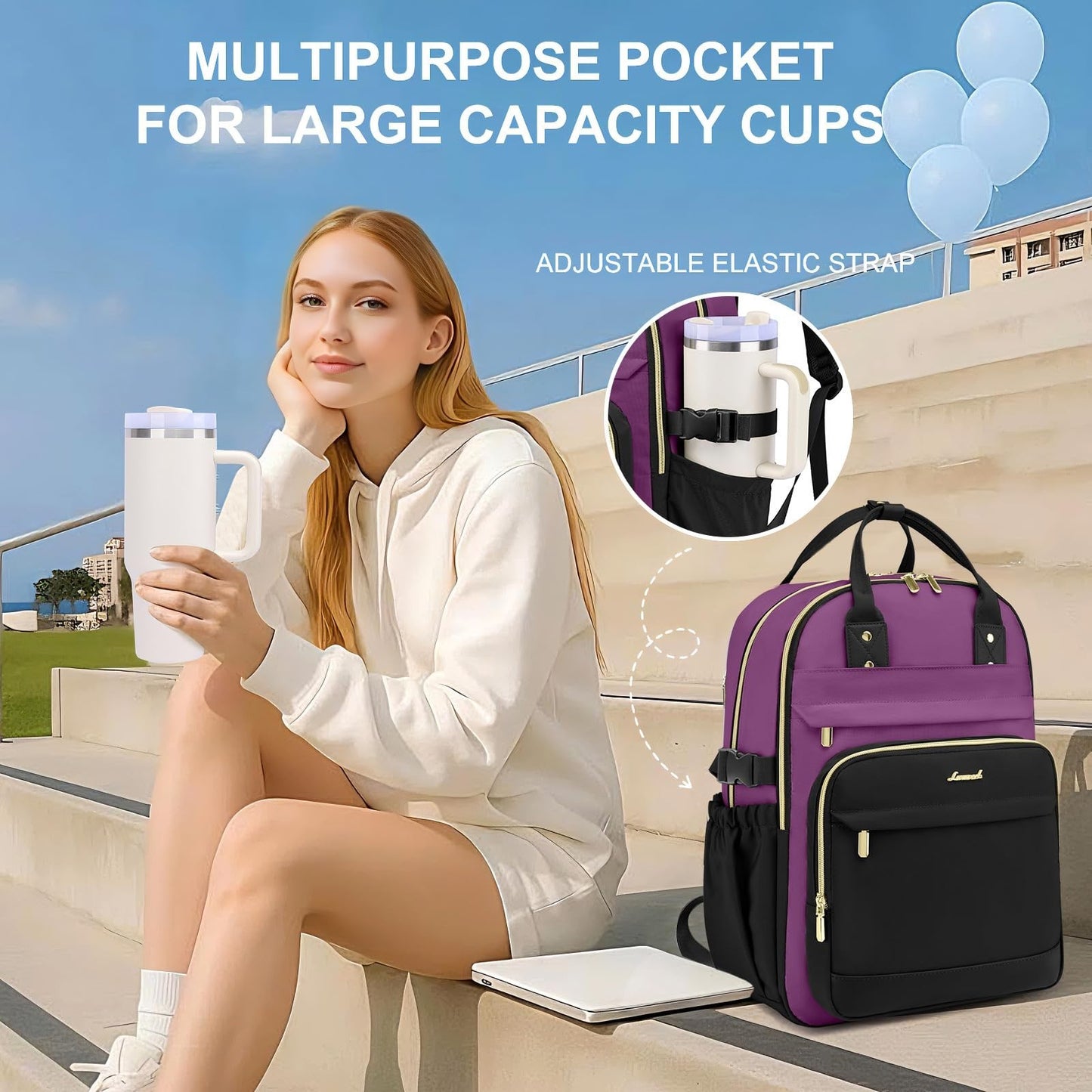 Waterproof Women's Laptop Backpack 15.6"   Large Capacity Travel Bookbag, Anti T2