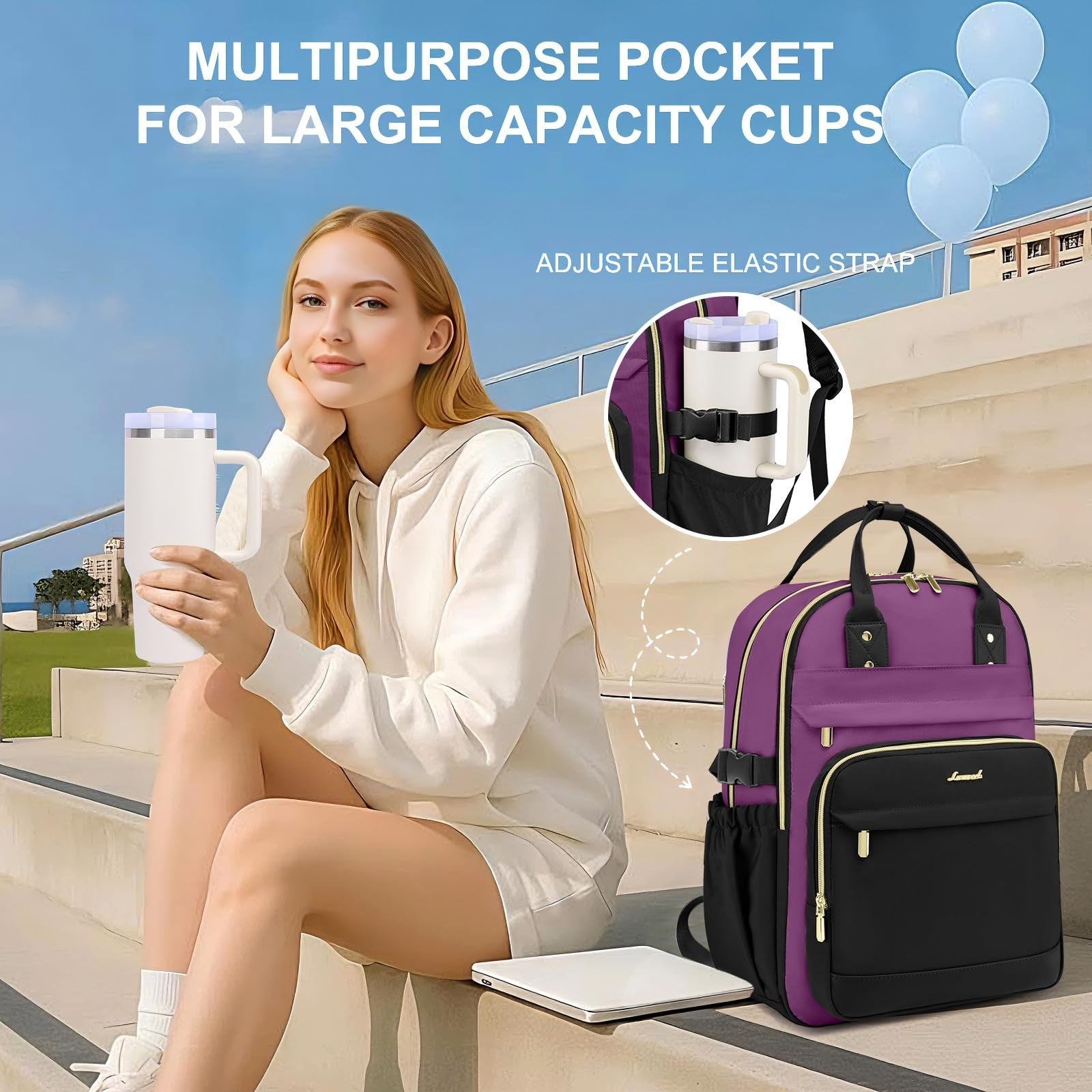 Waterproof Women's Laptop Backpack 15.6"   Large Capacity Travel Bookbag, Anti T2