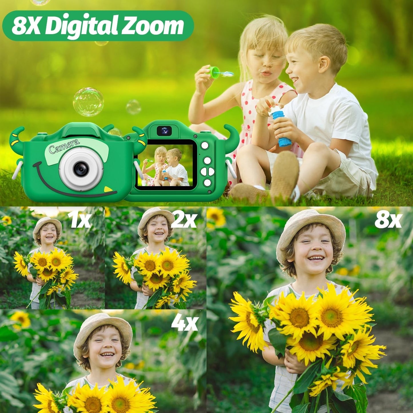 Kids Digital Camera for 3 8 Year Olds, Cartoon Soft Cover, Video Camcorder Gift7