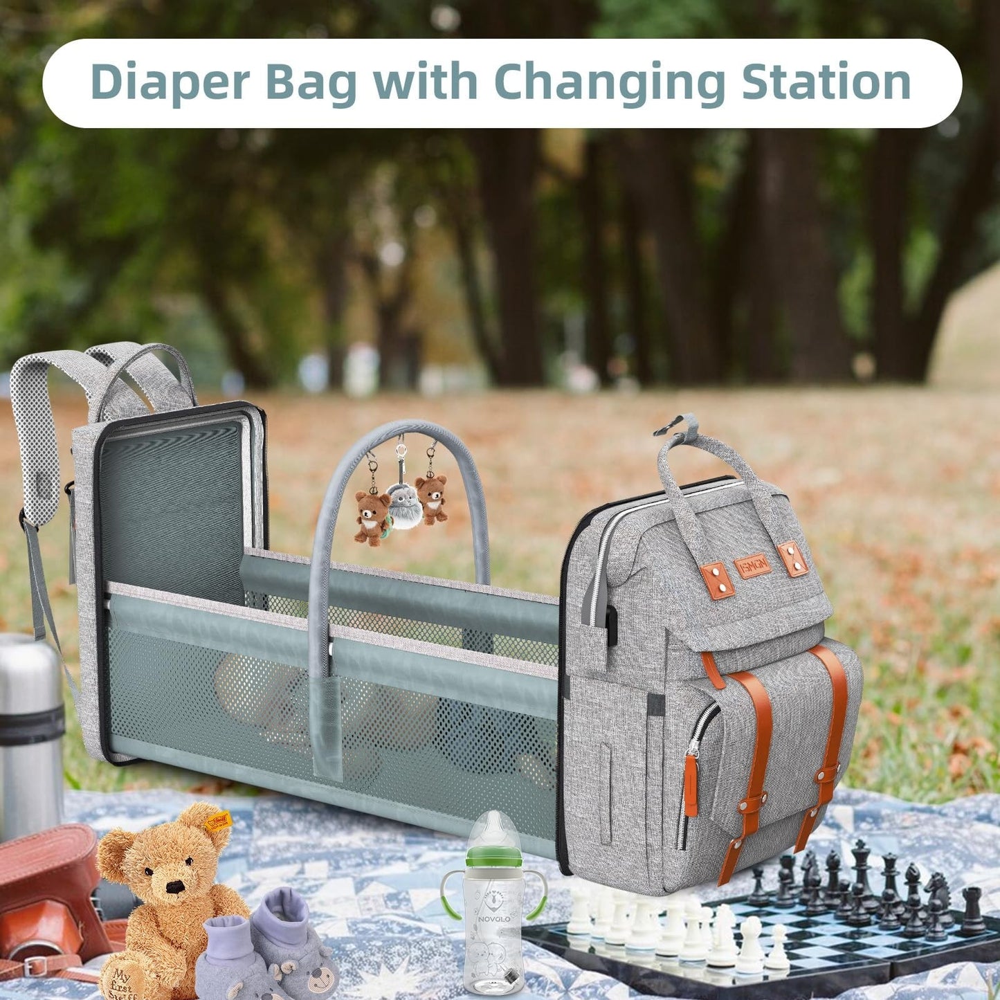 Diaper Bag Backpack with Changing Station, Stylish Baby Shower Gift, Grey4