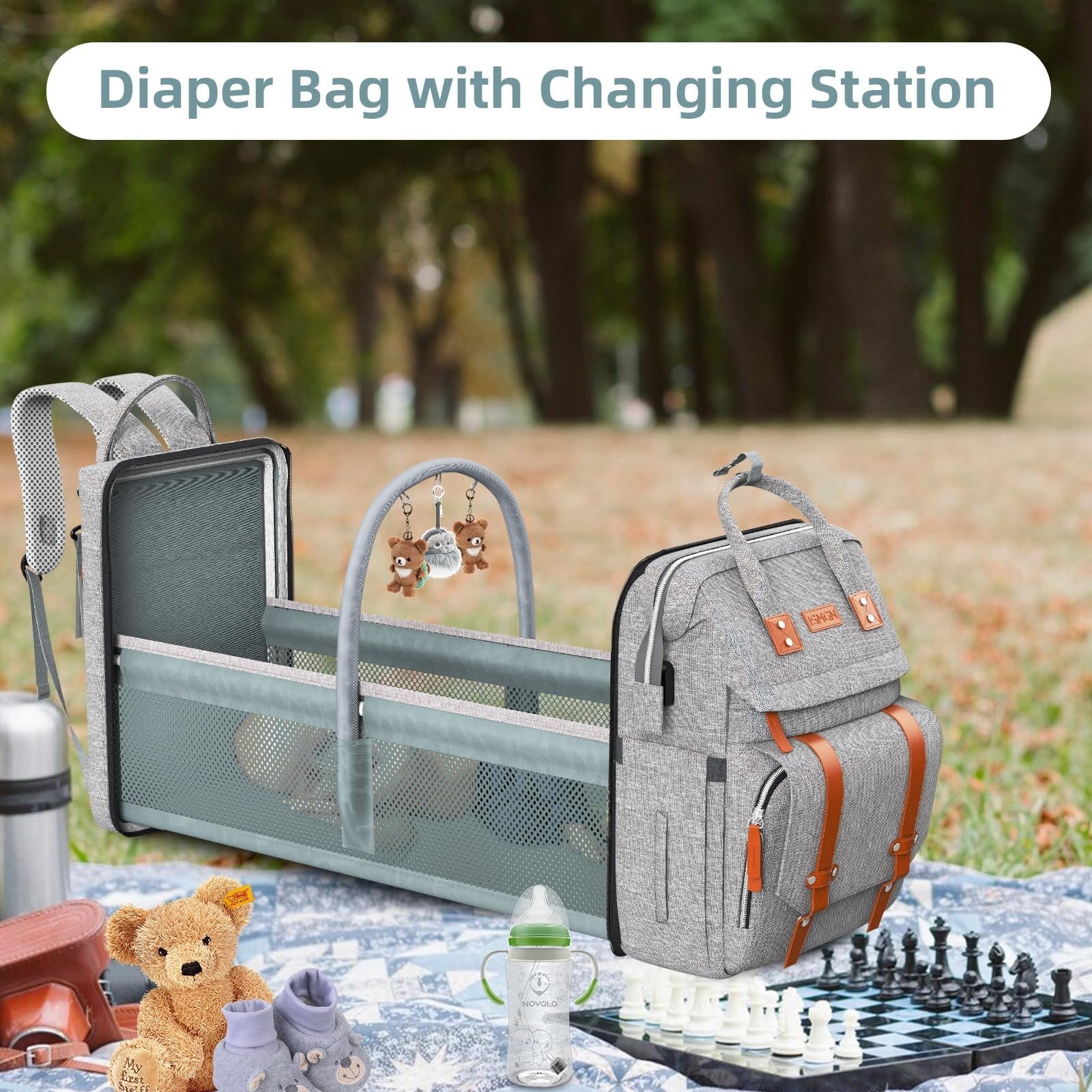 Diaper Bag Backpack with Changing Station, Stylish Baby Shower Gift, Grey4