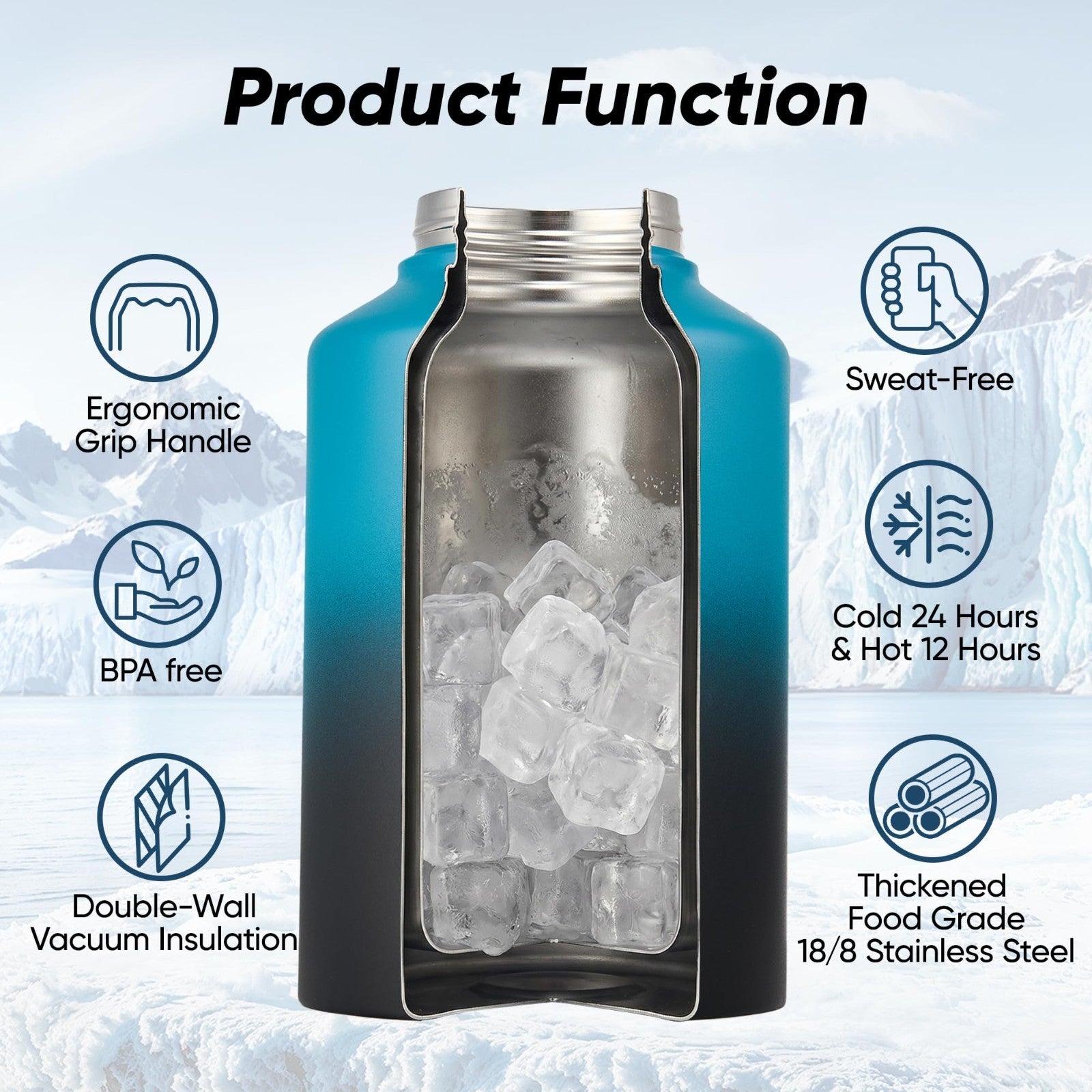 128oz Insulated Water Jug - Stainless Steel, Leak Proof, Double-Wall, Camping &4