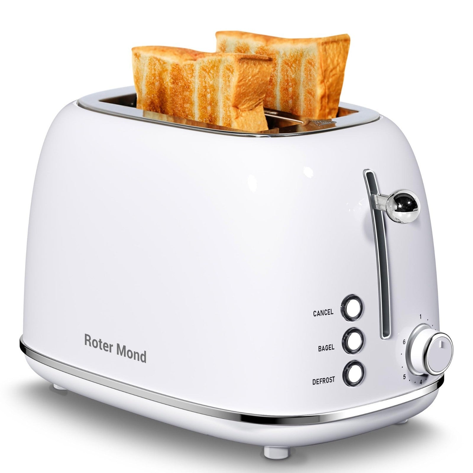 Retro Stainless Steel 2 Slice Toaster with Bagel, Cancel, Defrost, 6 Shade Setti1