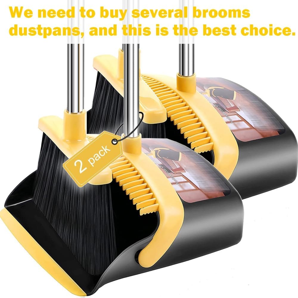 2-Pack Broom and Dustpan Set, 52" Long Handle, Self-Cleaning Teeth, Indoor/Outdo7