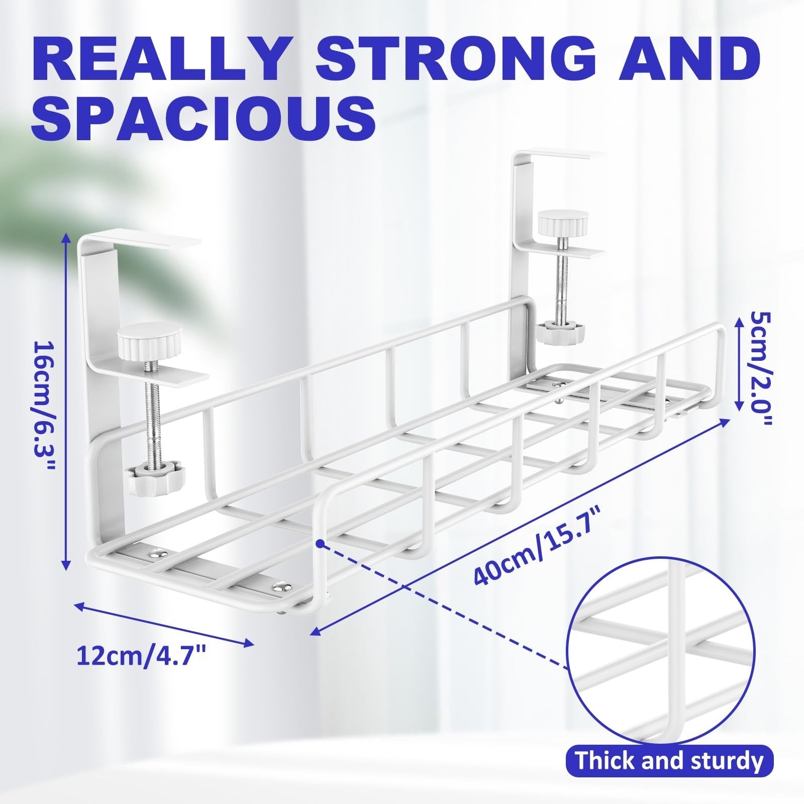 Under Desk Cable Management Tray   No Drill Steel Wire Organizer, 15.7" Clamp Mo5