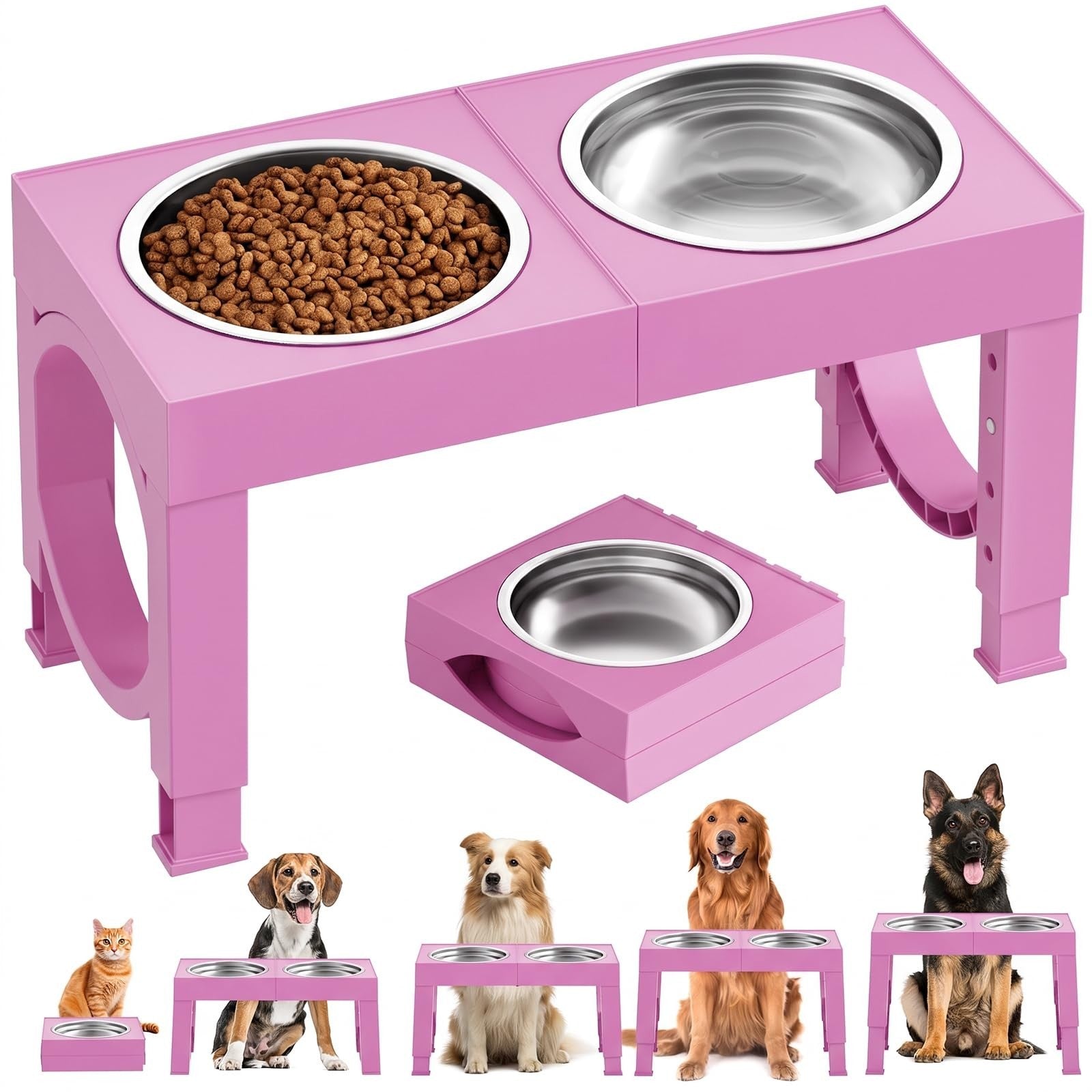 Elevated Dog Bowls for Large Breeds   Adjustable Stainless Steel Feeder Stand, 51