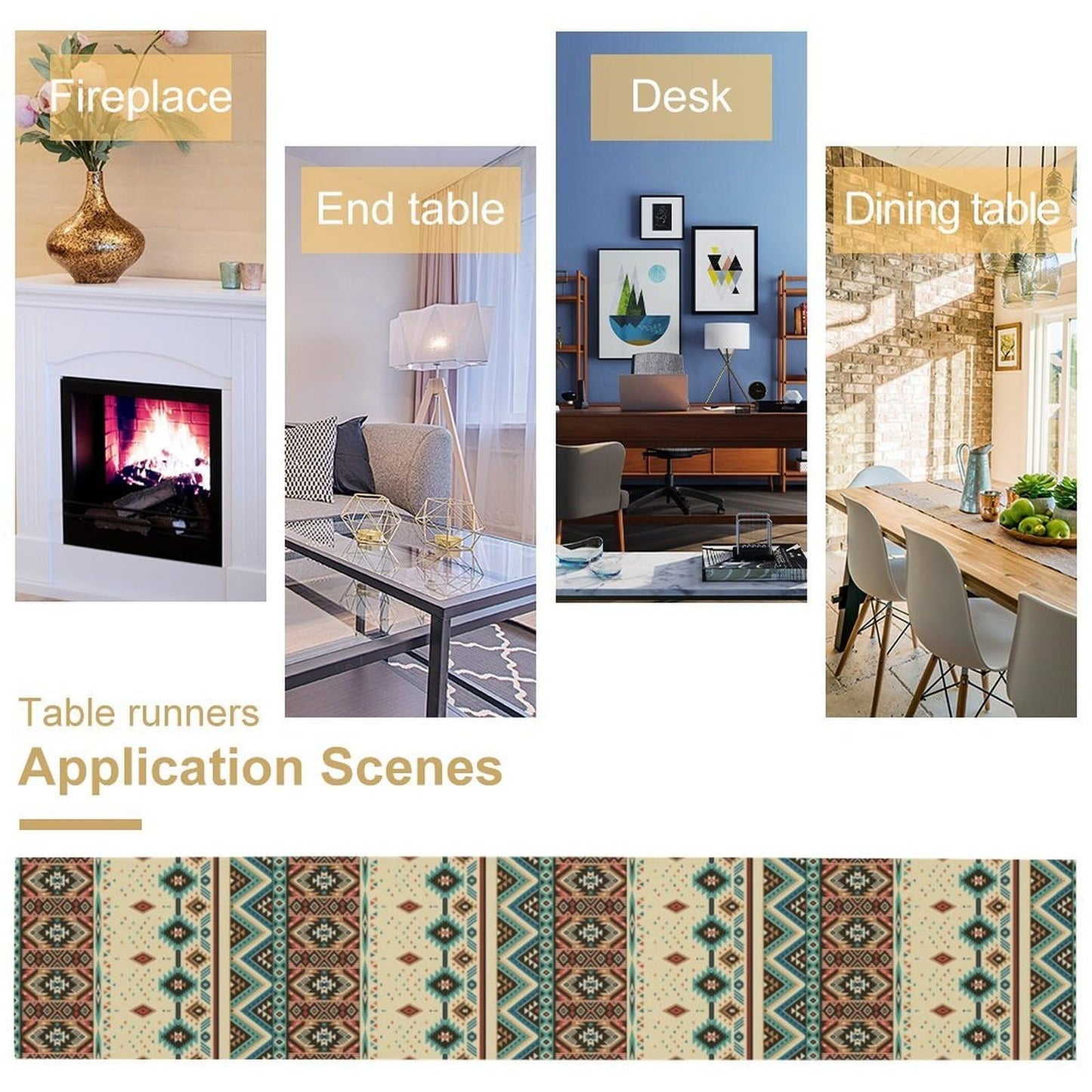 Southwest Ethnic Geometric Table Runner 13"x70" for Kitchen, Farmhouse, Holiday6