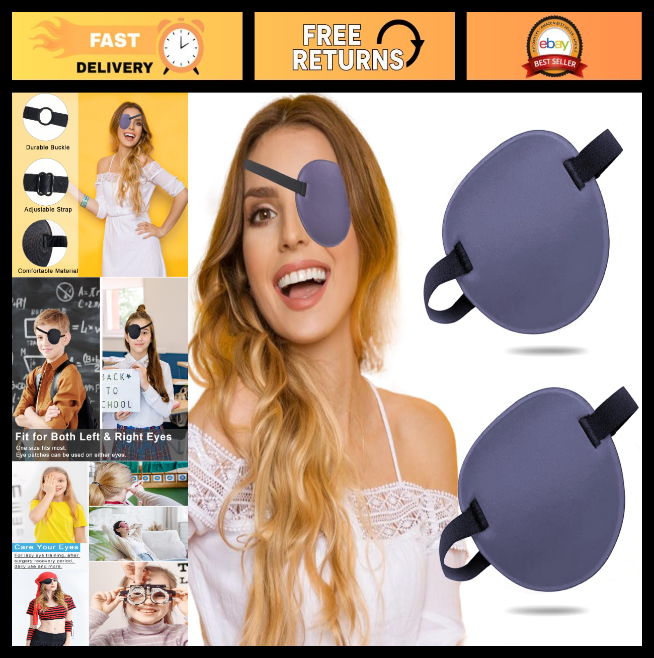 Adjustable Medical Eye Patch for Amblyopia & Lazy Eye - Purple Eye Patches0