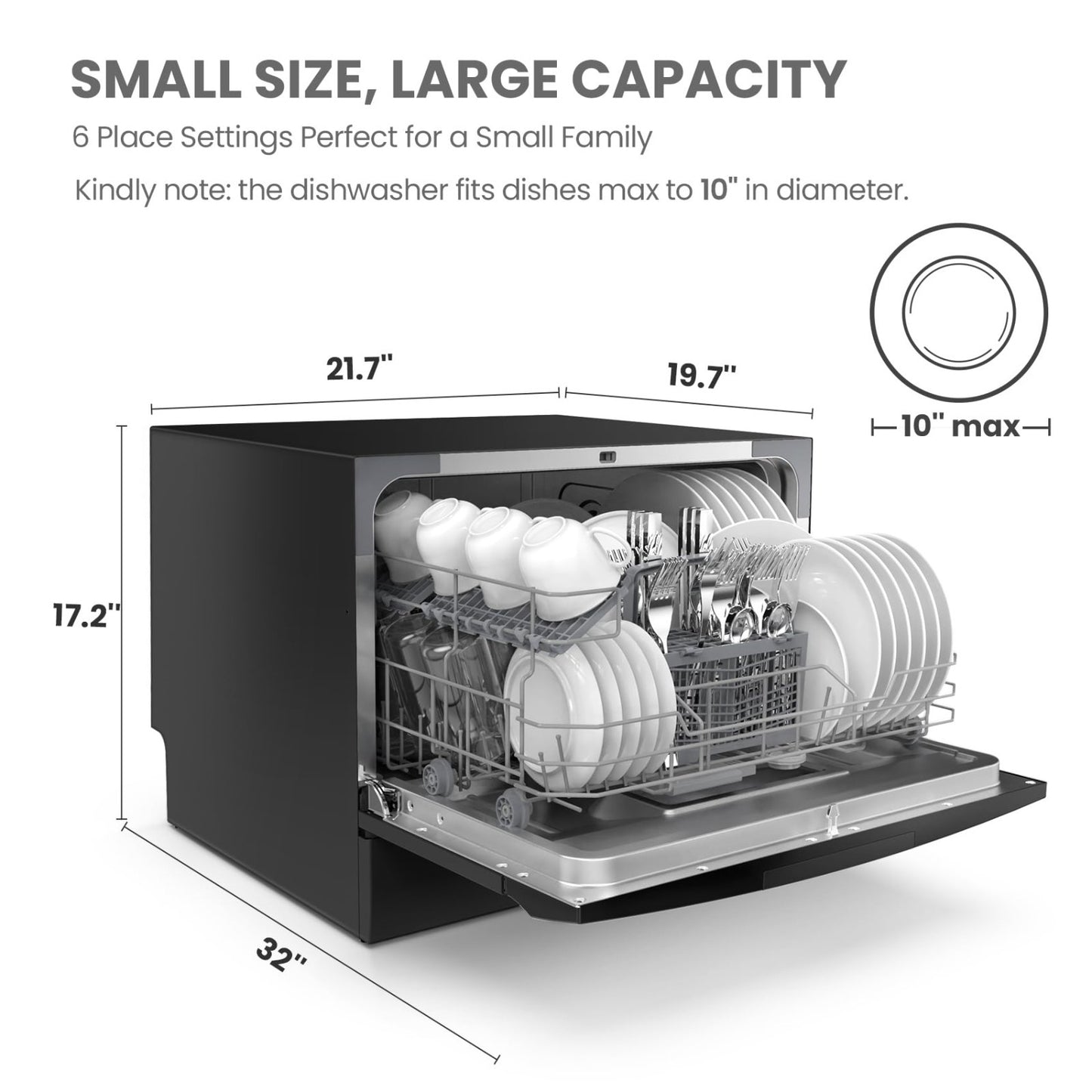 Portable Countertop Dishwasher - Energy Star, 6 Place Settings, 8 Wash Programs,2