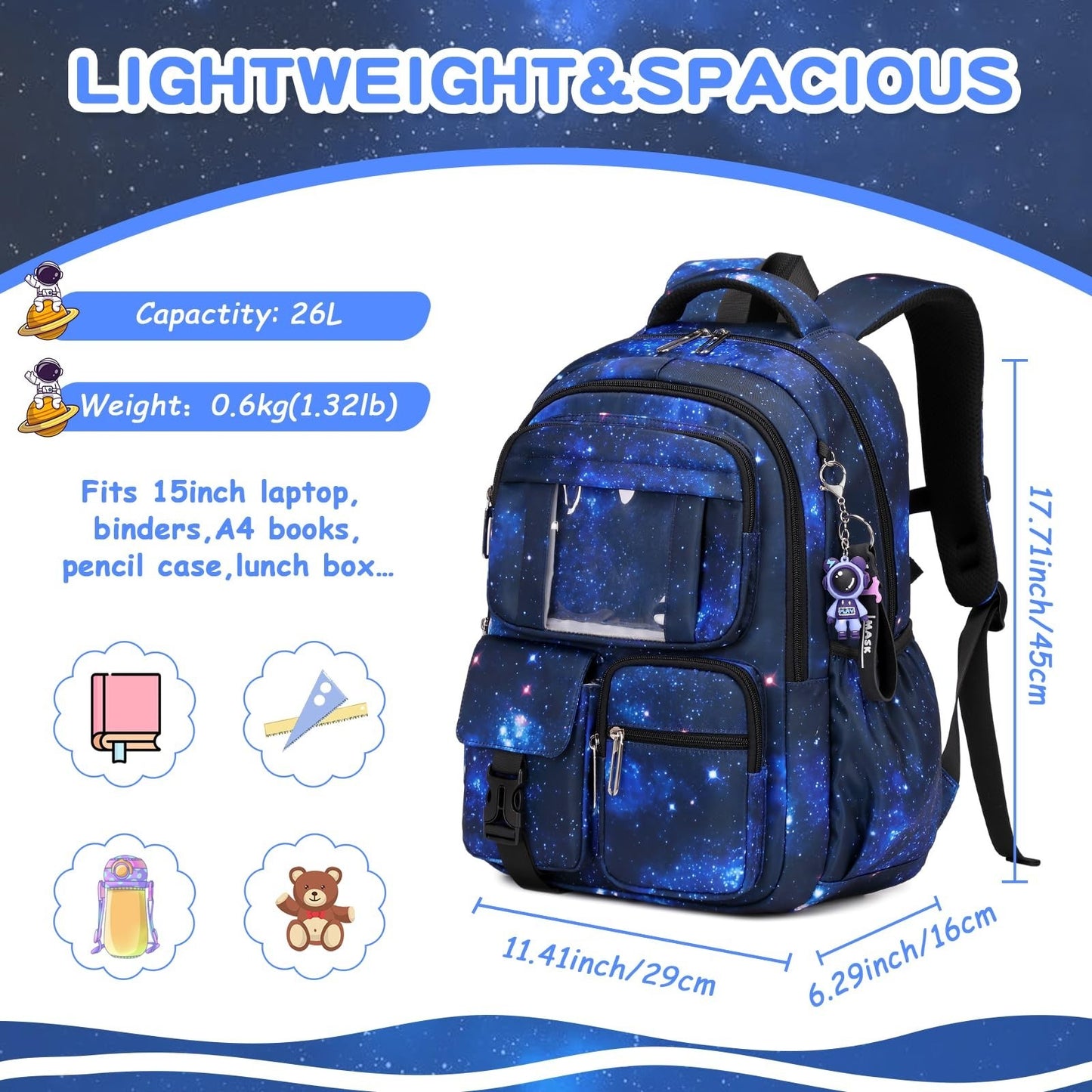 Kawaii Galaxy Astronaut Kids Backpack - School Bag for Boys & Girls, Book Bag fo2