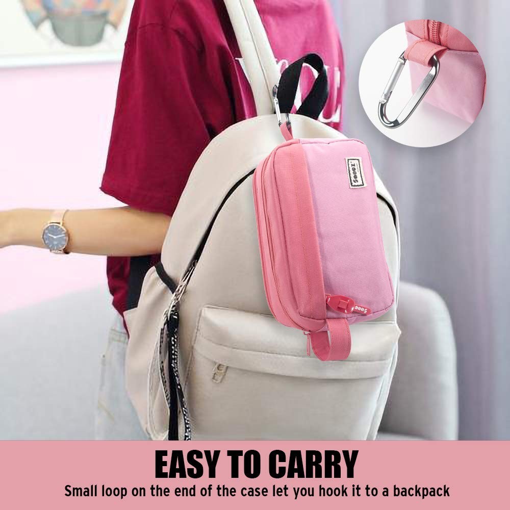 High Capacity Pencil Case Organizer   Big Pouch with Easy Grip Handle, Pink3