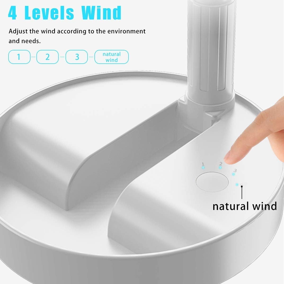 Portable Folding Stand Fan, USB Rechargeable 7200mAh, 4 Speed Adjustable Height,3