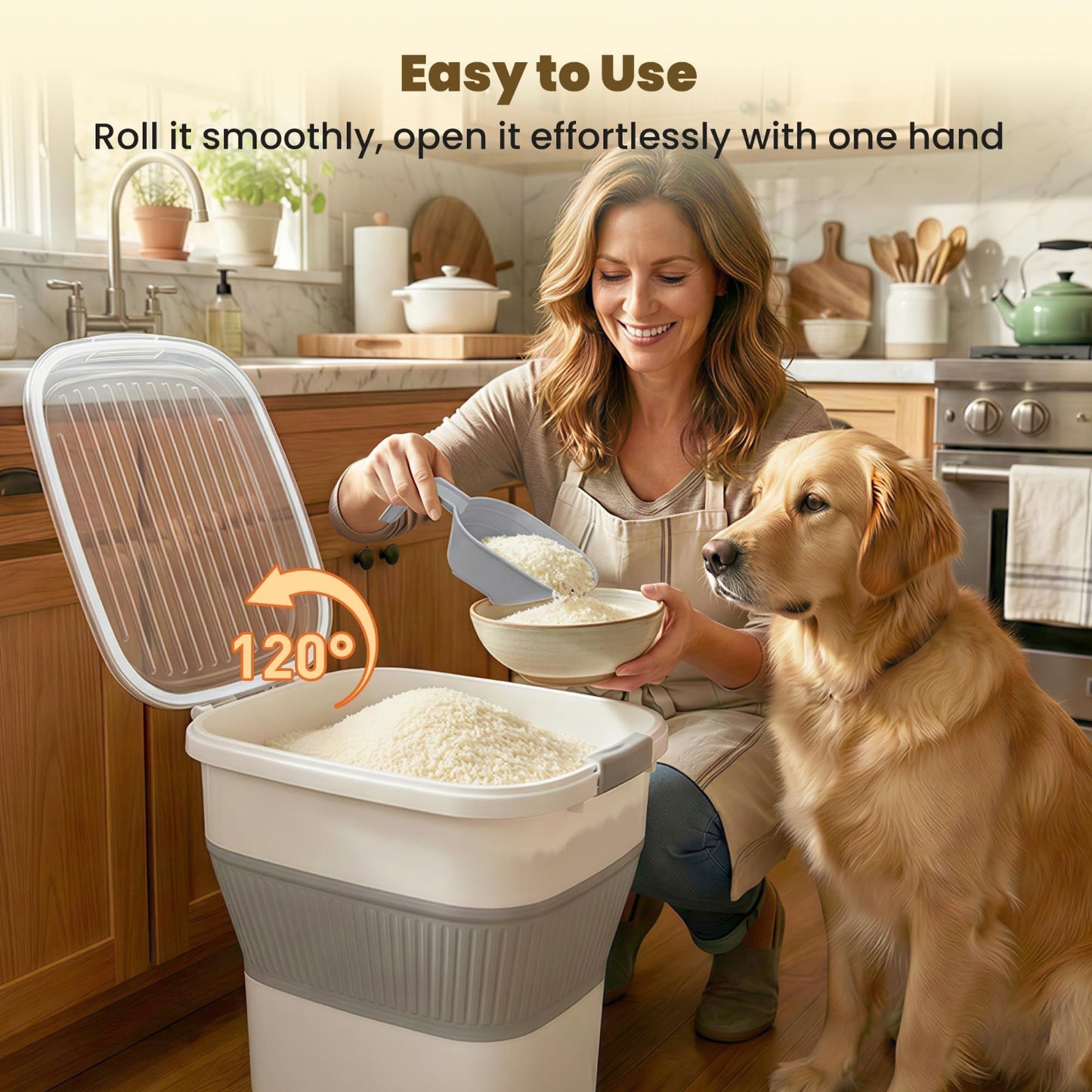 50Lbs Collapsible Airtight Rice Storage Container, Food Organizer, Space Saving4