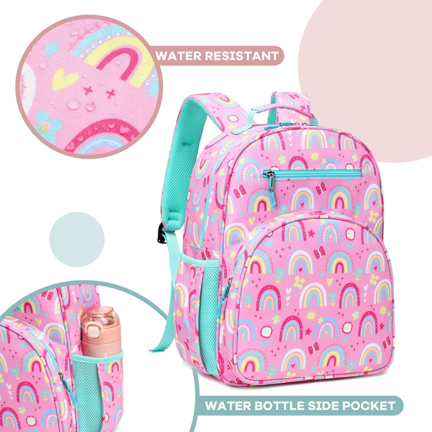 Cute Lightweight Kids Backpack for Girls   Rainbow Pink, Kindergarten & Elementa2