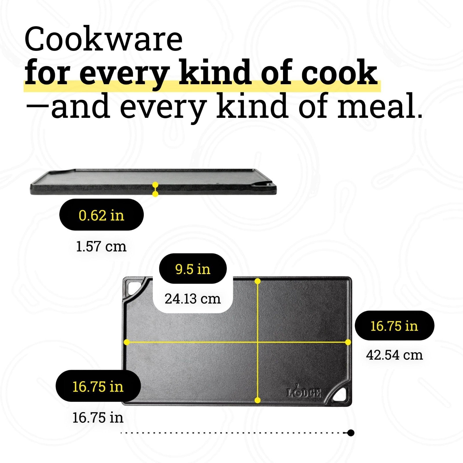 Reversible Cast Iron Grill/Griddle Pan 16.75" - Pre-Seasoned Dual-Sided Cookware6