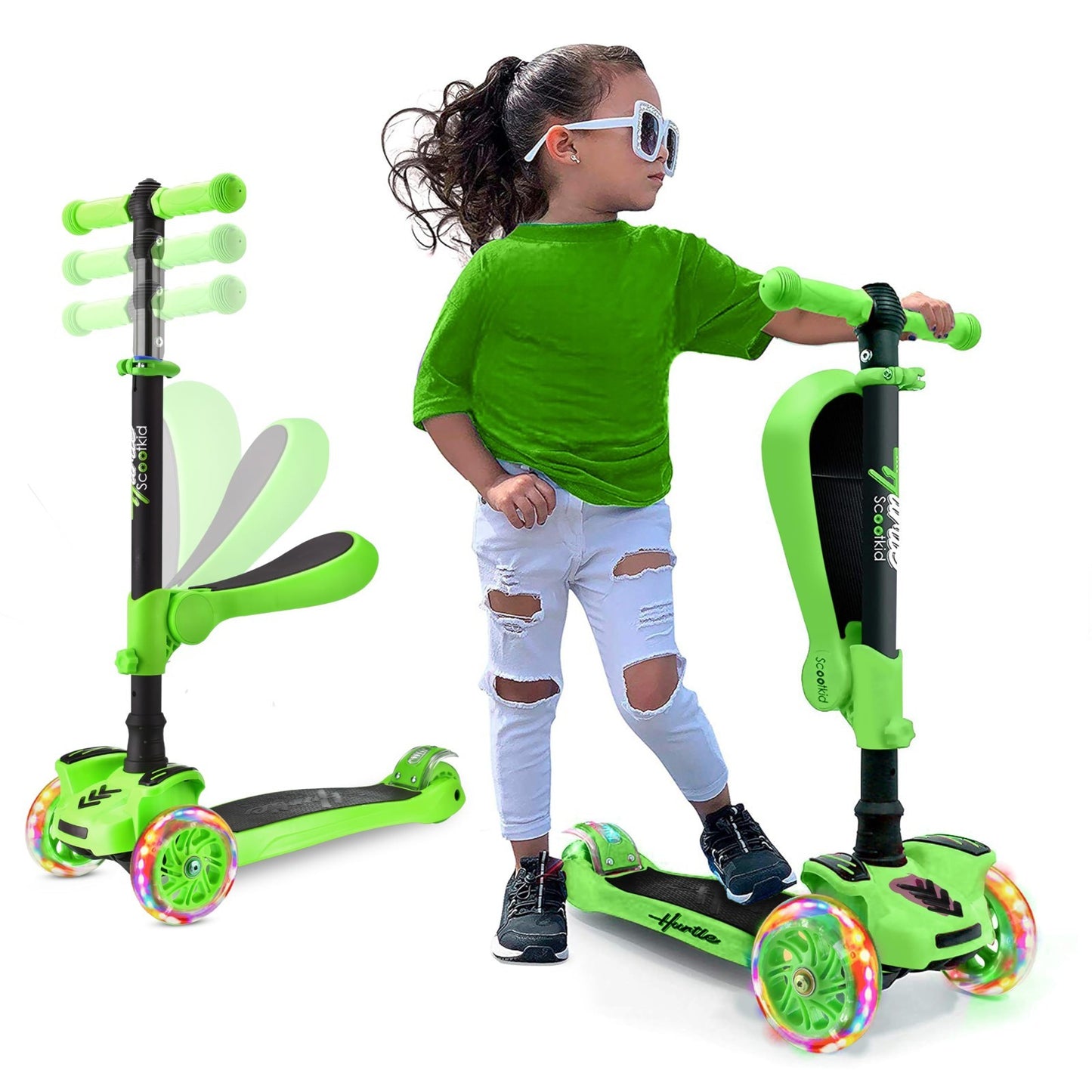 3-Wheeled Kids Scooter with LED Lights, Adjustable Handlebar & Foldable Seat - S1