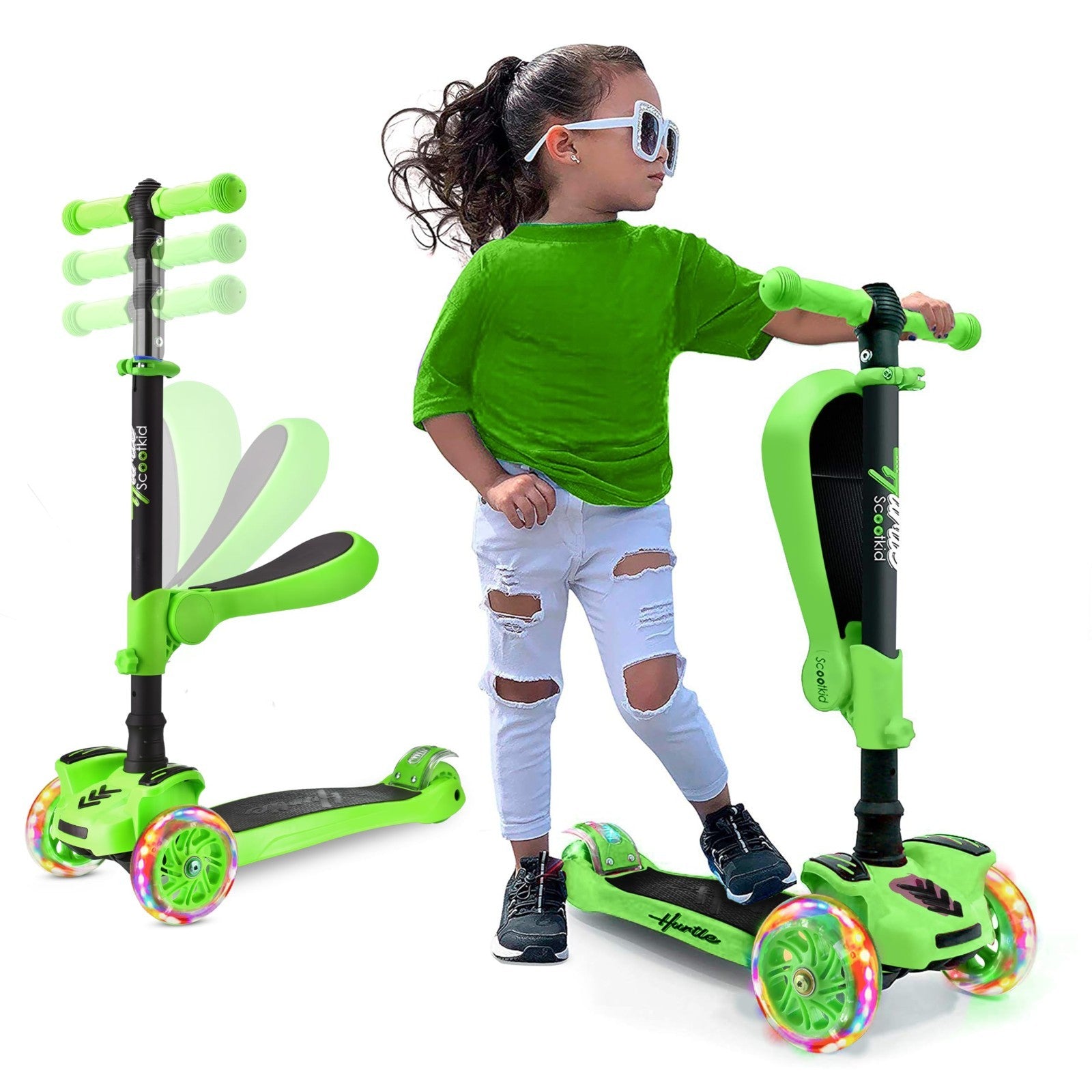 3-Wheeled Kids Scooter with LED Lights, Adjustable Handlebar & Foldable Seat - S1