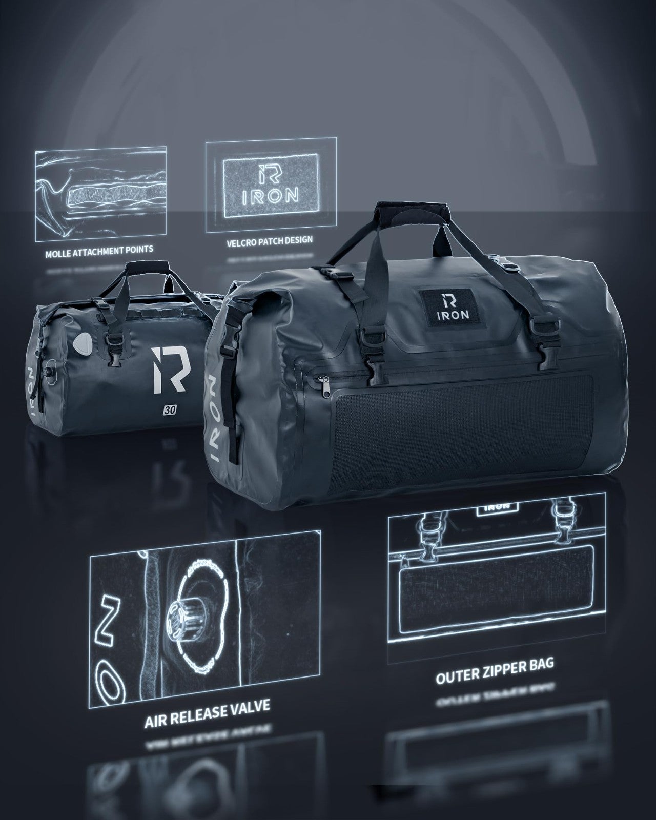 Waterproof Motorcycle Duffle Bag - 30L Tail Bag with Roll Top, Straps & Pockets2