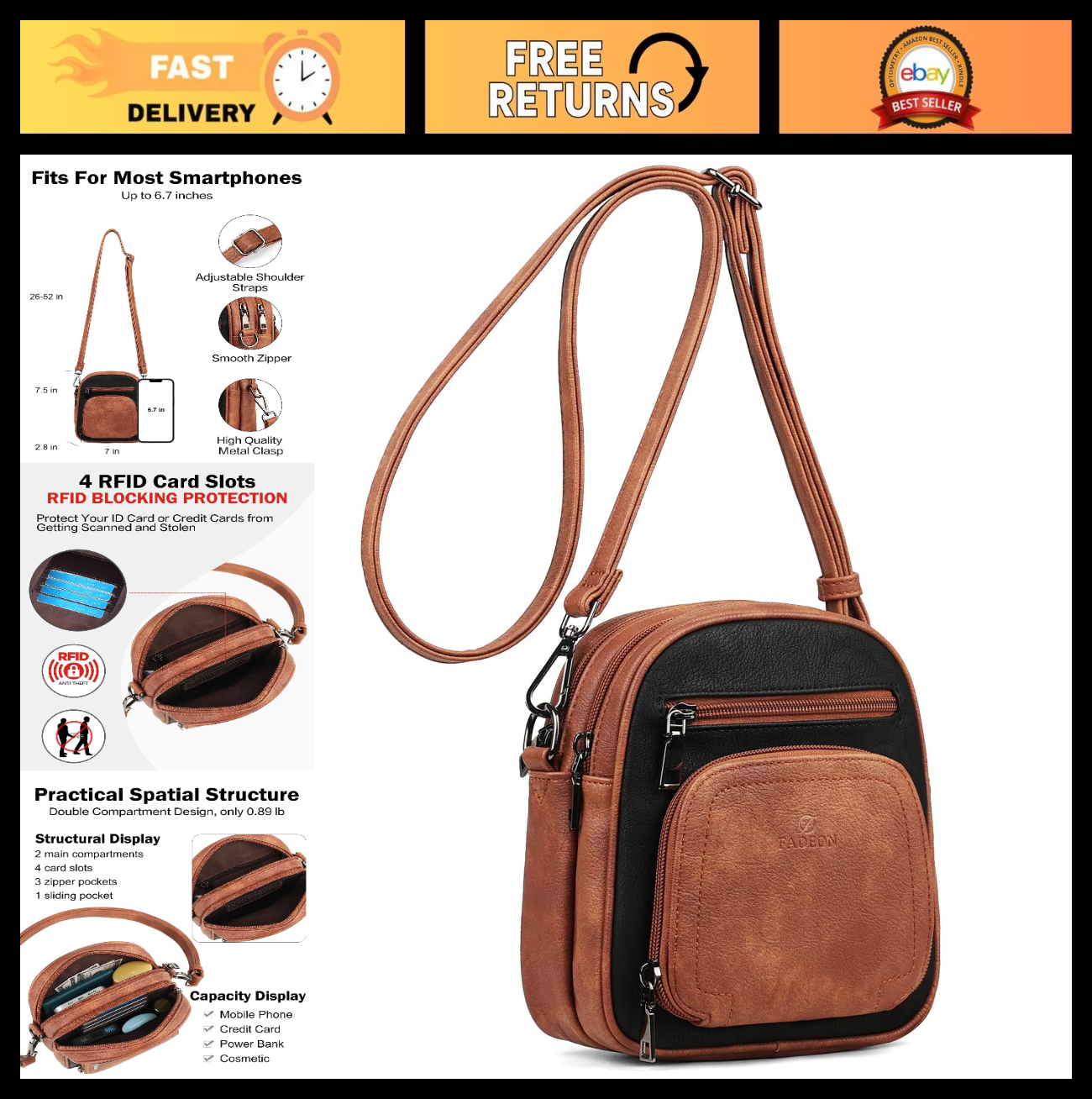 Small Crossbody Purses for Women, RFID Anti-Theft, 4 Card Slots, Stylish & Compa0