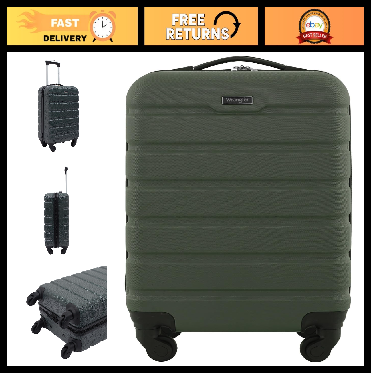 22" Hardside Spinner Carry-On Luggage, Lightweight Travel Bag, Olive Green0