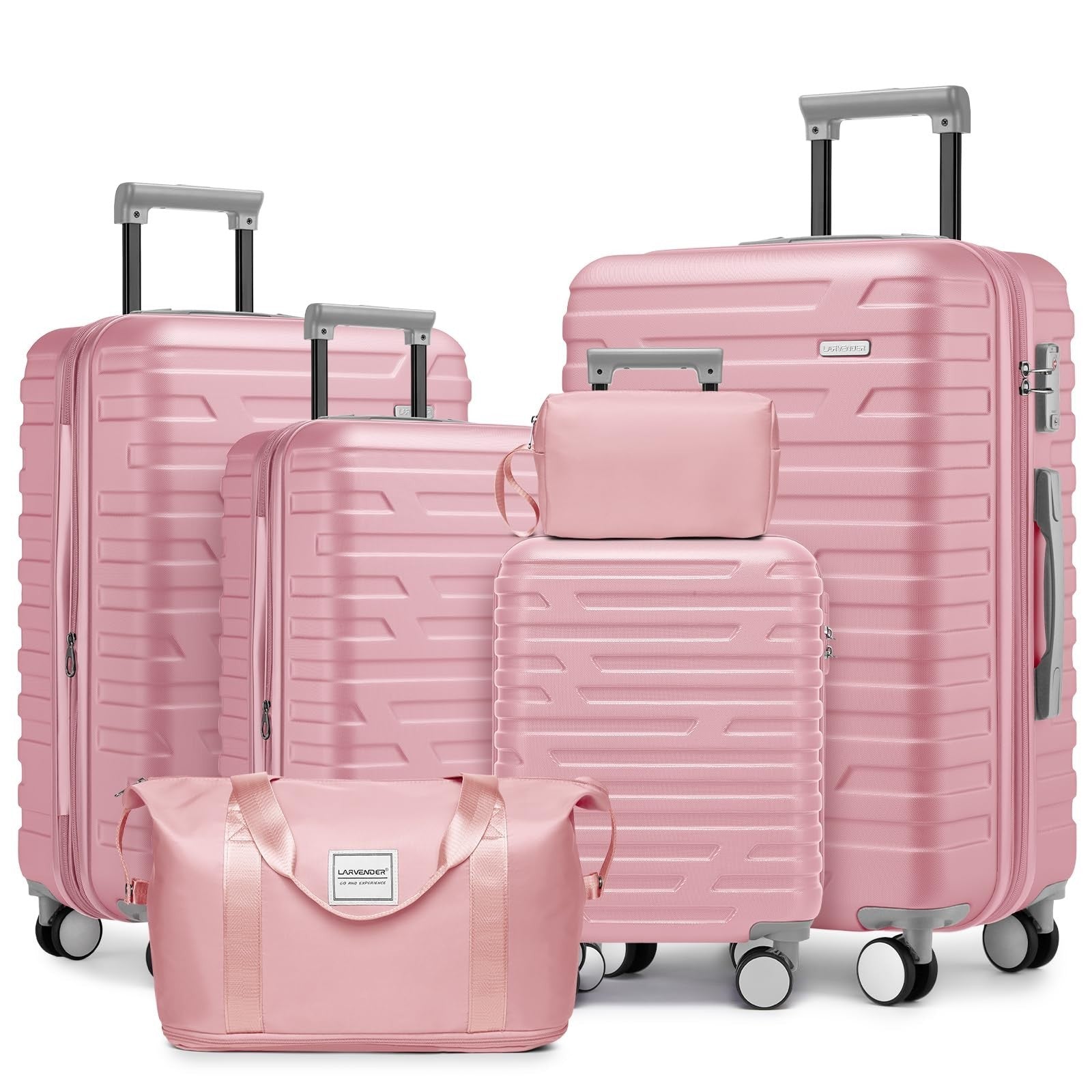 Expandable 6-Piece Luggage Set with Wheels, Pink Hardshell Suitcases, TSA Lock,1