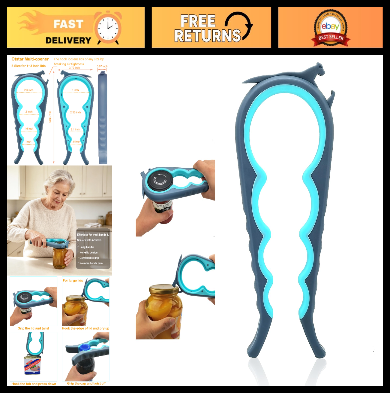 Adjustable Jar & Bottle Opener for Seniors with Arthritis | Easy Grip Lid Tool0