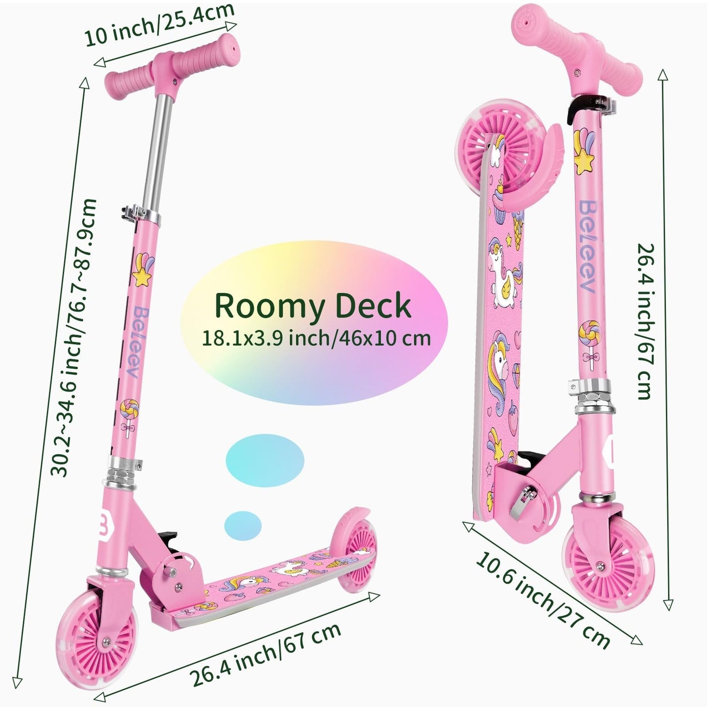 Light-Up Wheels Kids Scooter, 2-Wheel Folding Kick Scooter, Adjustable Height, N6