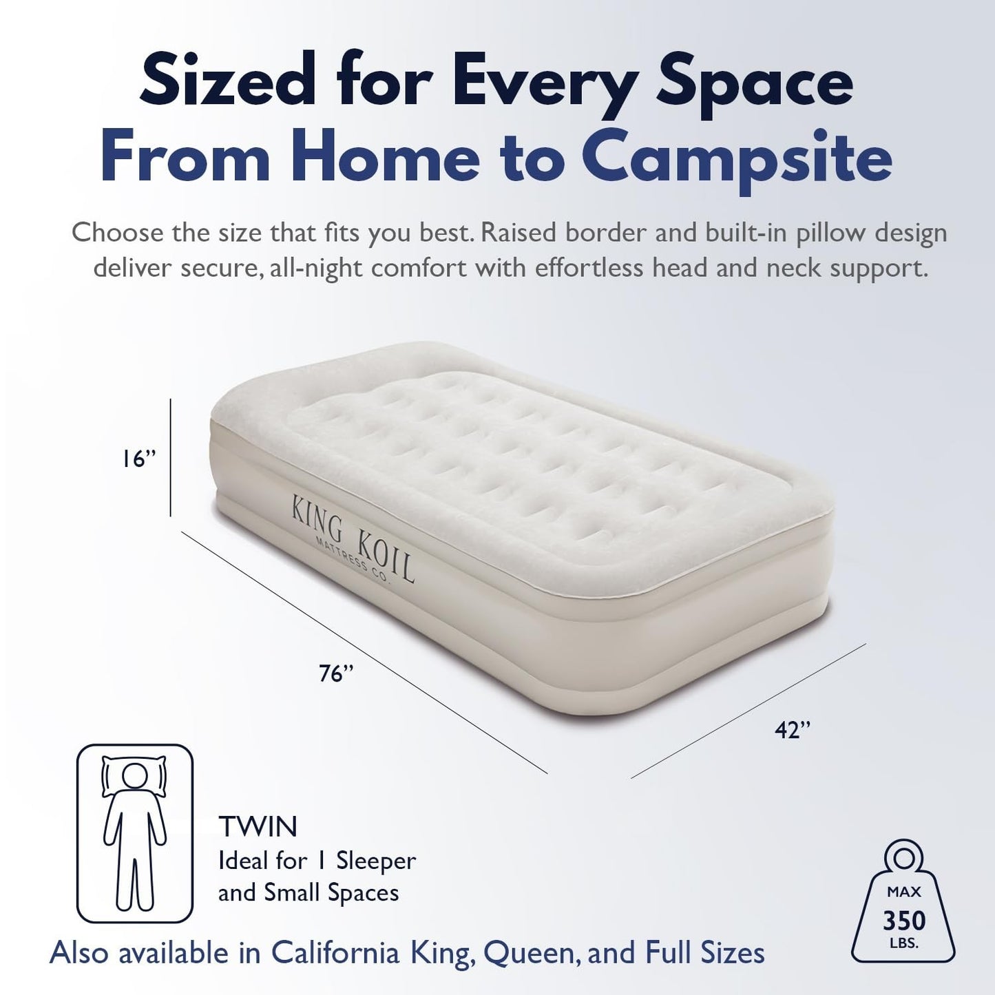 Twin Air Mattress with Built in Pump, Inflatable Bed, Waterproof Top, 300lb Capa2