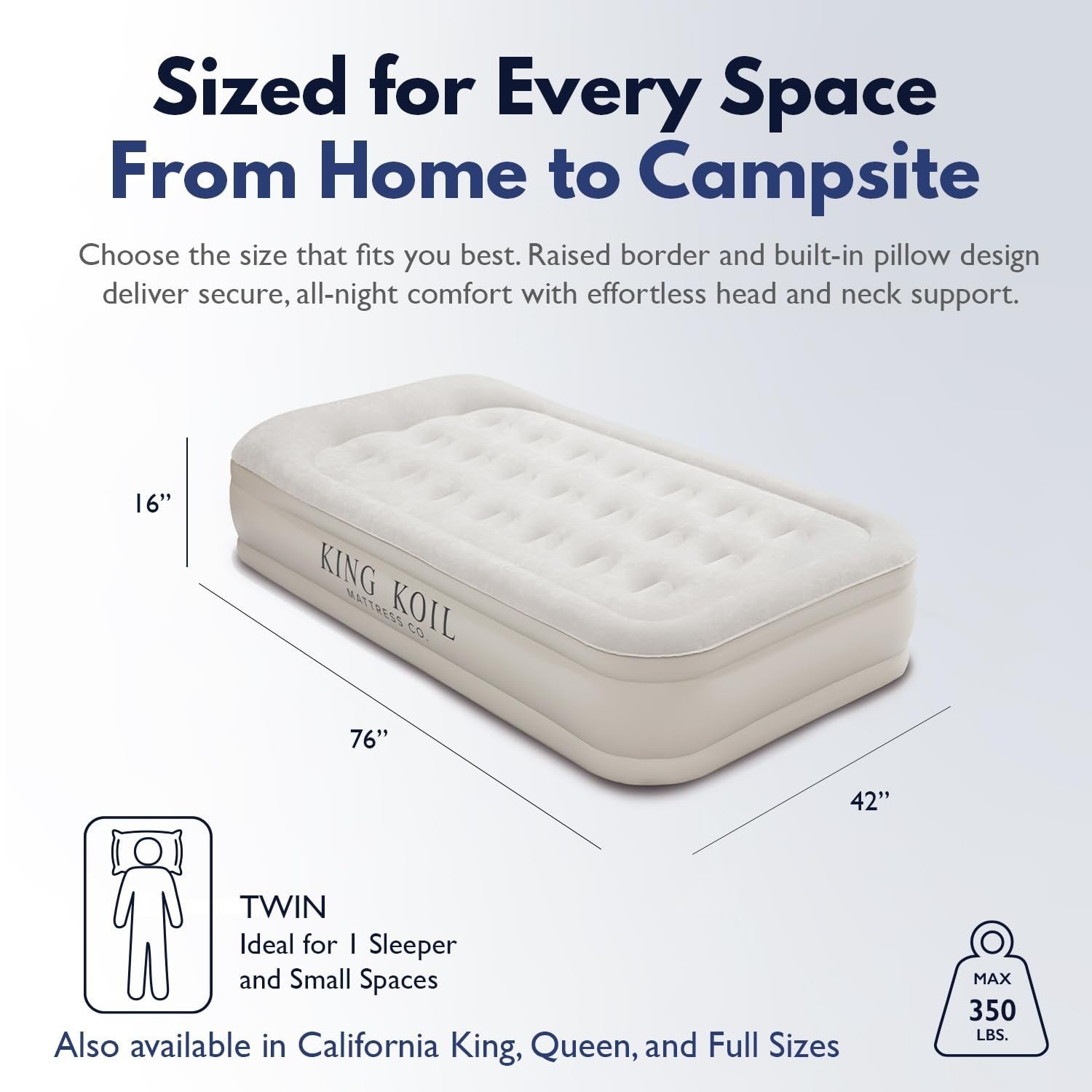 Twin Air Mattress with Built in Pump, Inflatable Bed, Waterproof Top, 300lb Capa2