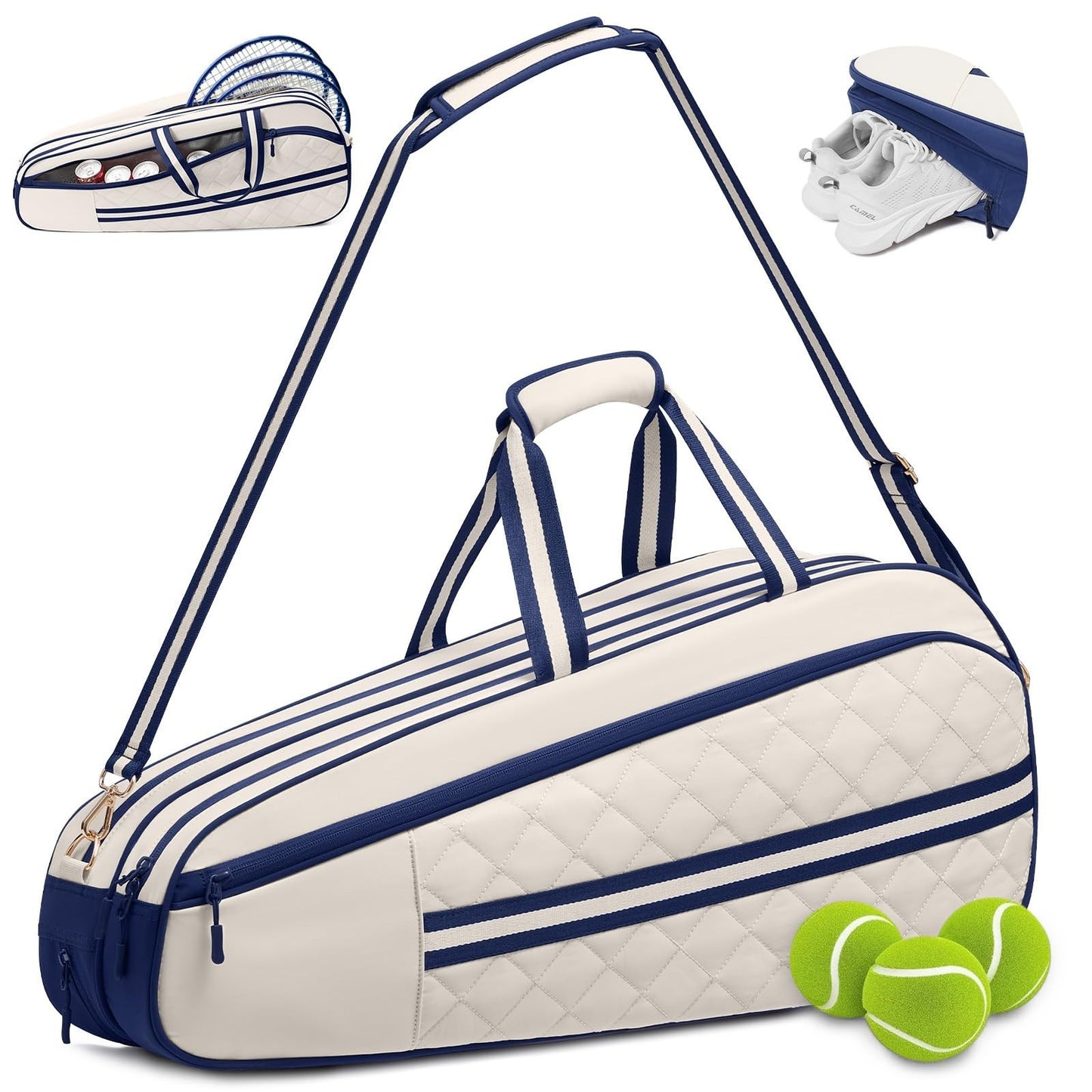Water-Resistant Tennis Racket Bag with Shoe Compartment, Holds 3-6 Rackets, Gym1