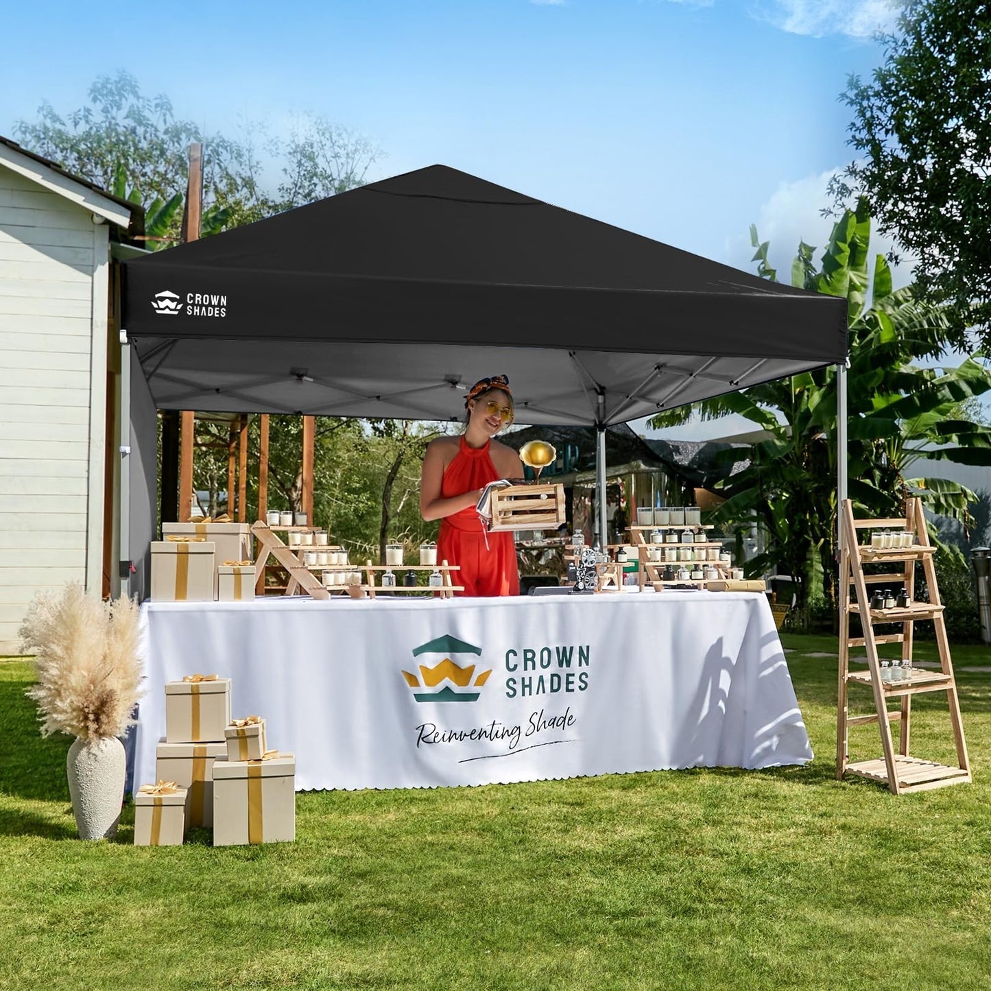 8x8 Pop Up Canopy Tent with Side Wall   Easy Setup Outdoor Gazebo, Beach Shade,2