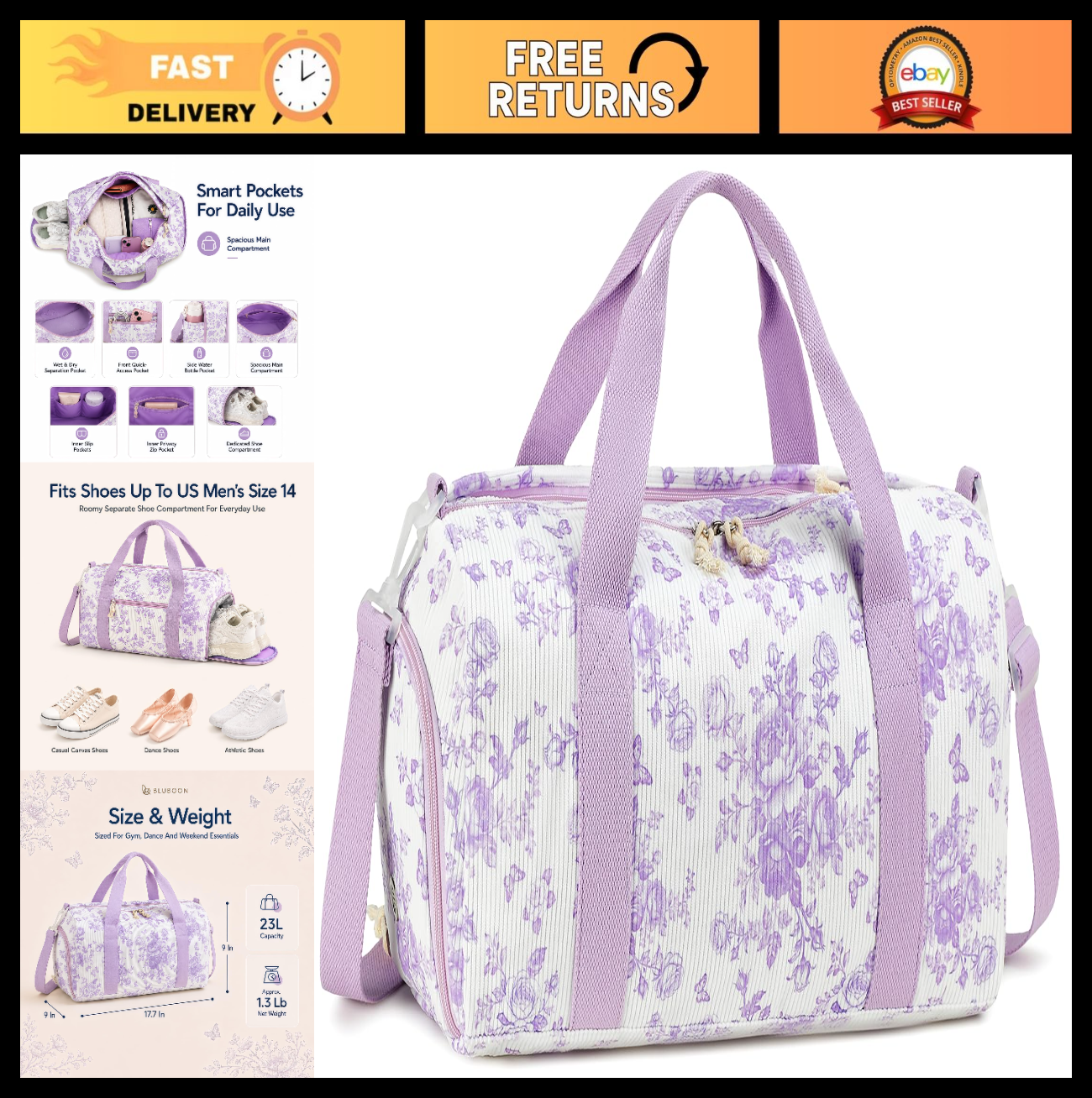 Cute Girls Duffle Bag with Shoes Compartment & Wet Separation - Waterproof Gym &0