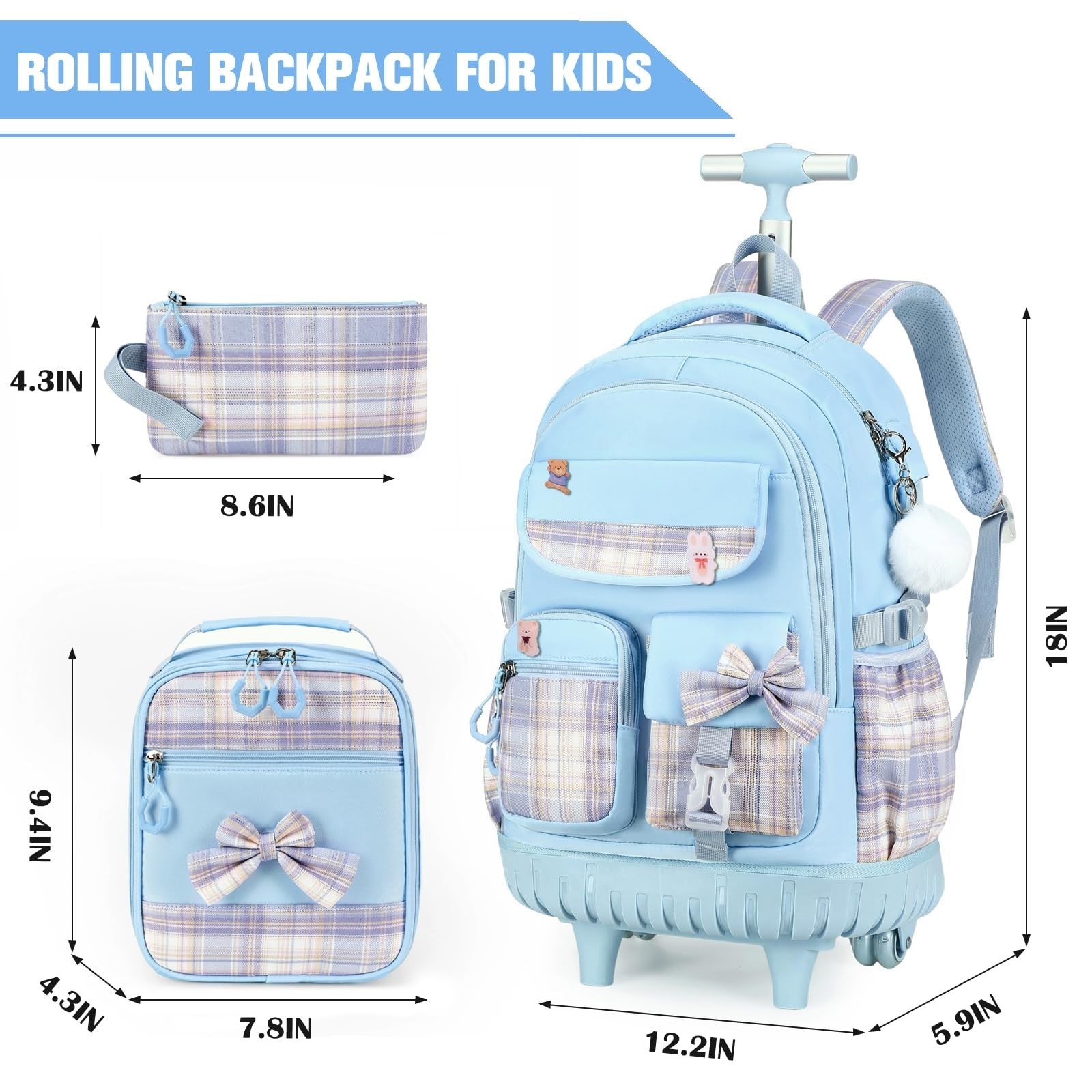 Rolling Backpack for Girls   Wheeled School Bag with Lunch Bag & Pencil Pouch, B2