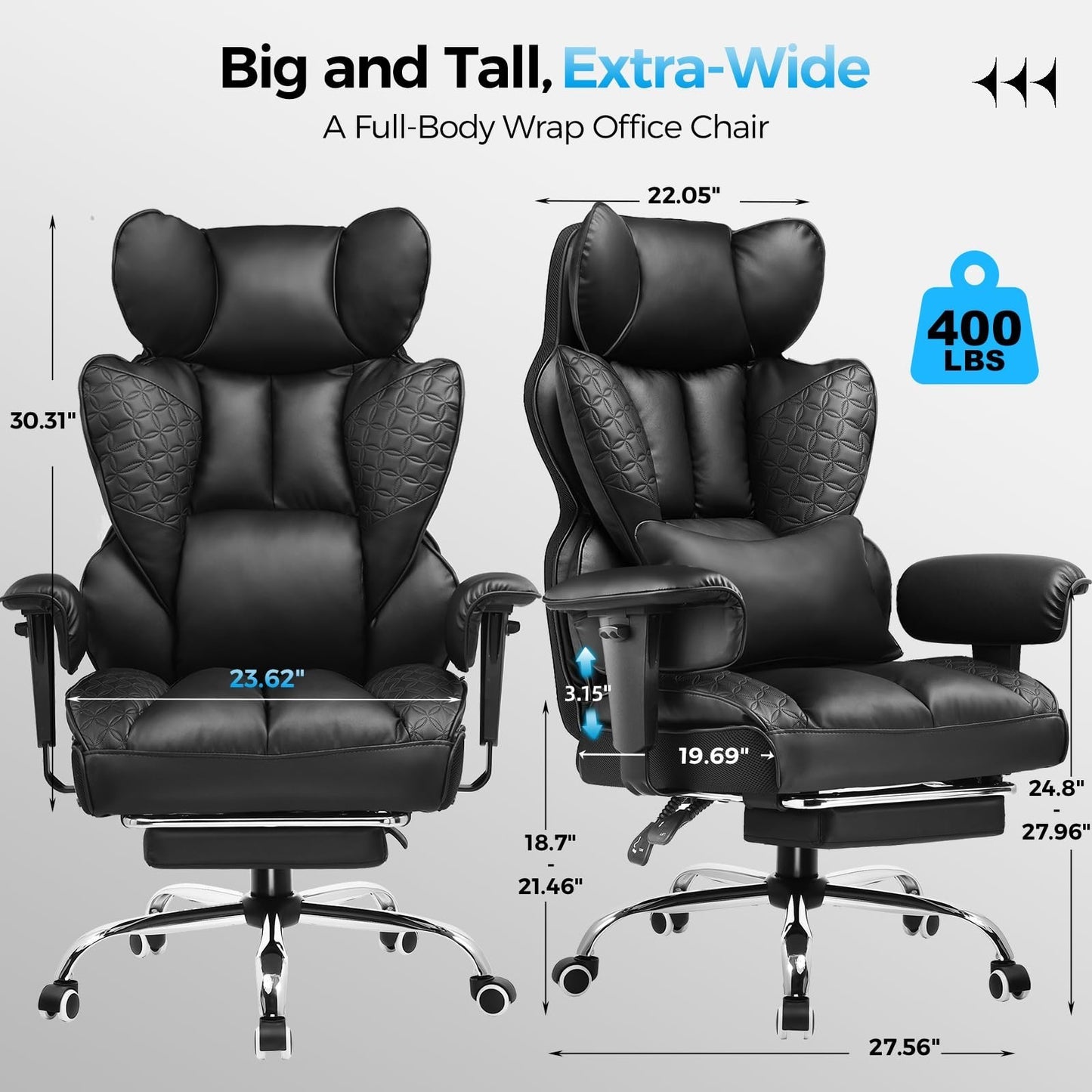 Big & Tall Gaming Chair 400lbs Heavy Duty Office Chair with Footrest, Ergonomic2