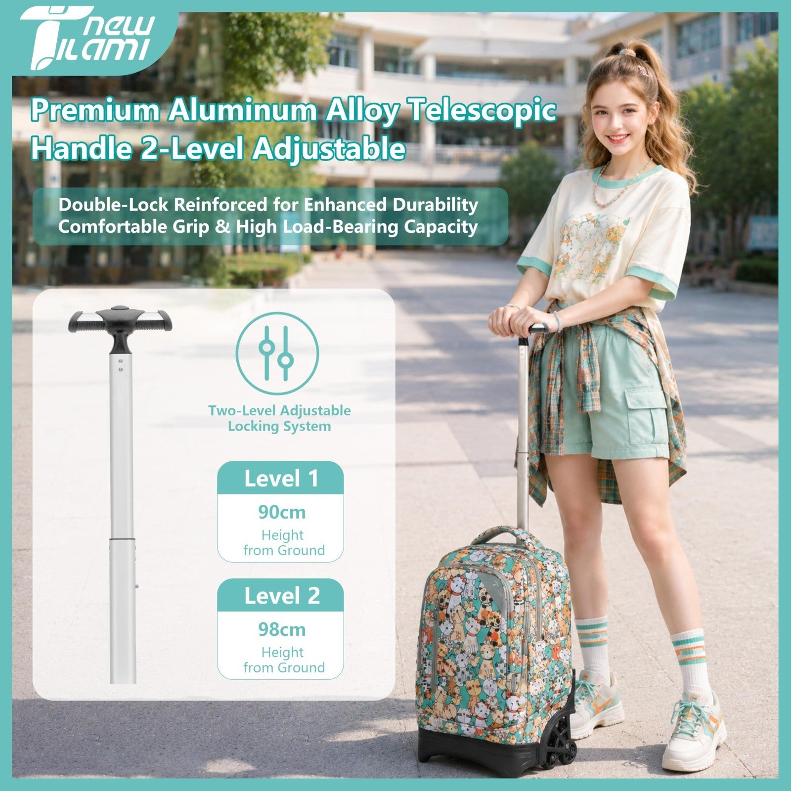 18 Inch Rolling Backpack with Lunch Bag for Kids   School Travel Bag, Durable &1