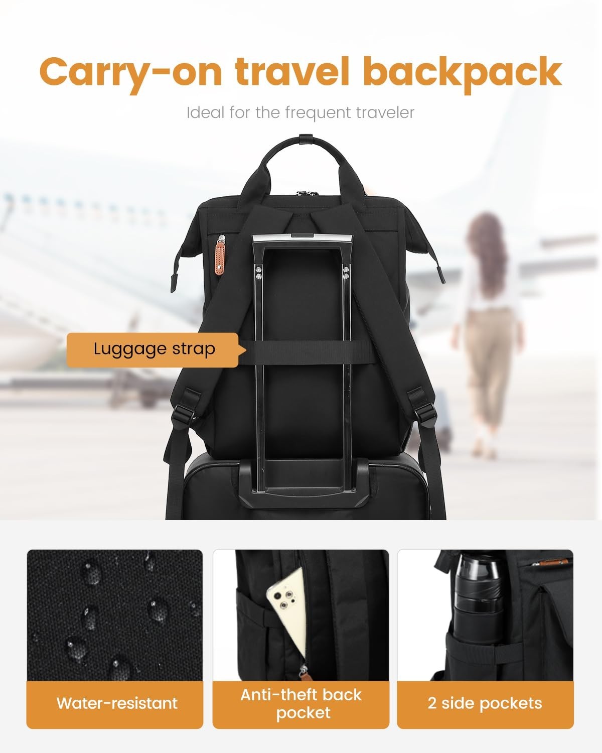 Extra Large Travel Laptop Backpack for Women   18" Work Commuter Bag with Luggag5
