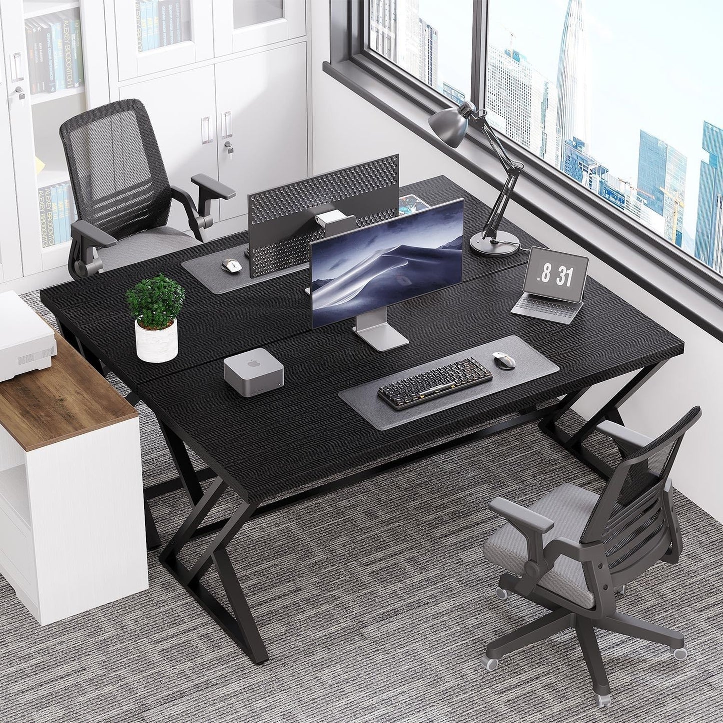 47 Inch Black Oak Metal Wood Computer Desk - Modern Home Office Furniture7