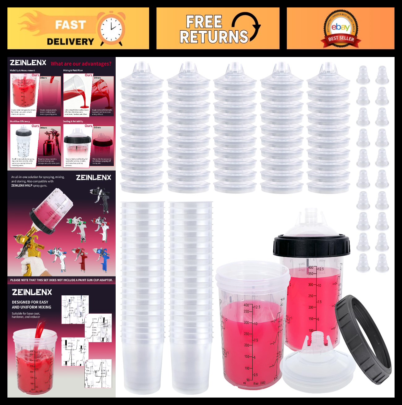 50 Pack Disposable Paint Gun Cups & Liners, 13oz for HVLP LVLP Spray Guns0
