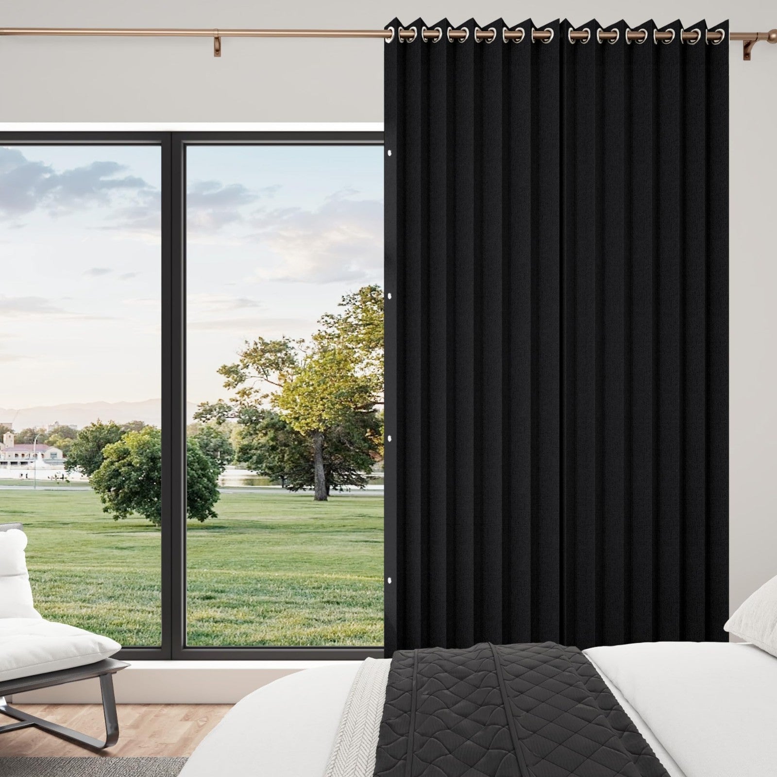 100% Blackout Pleated Curtains with Magnetic Closure, Pinch Pleat, W45 x L84, Bl1