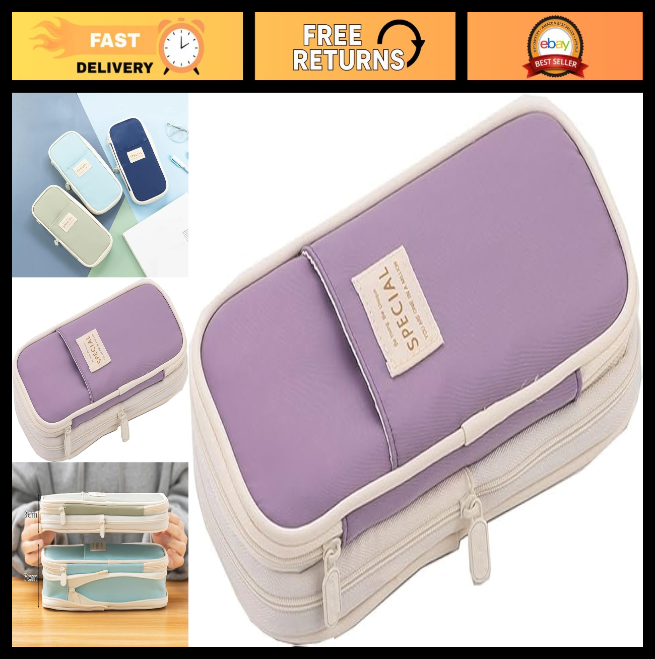 Large Storage Pencil Case Bag   Zipper Pouch Organizer for Office & Travel, Big0