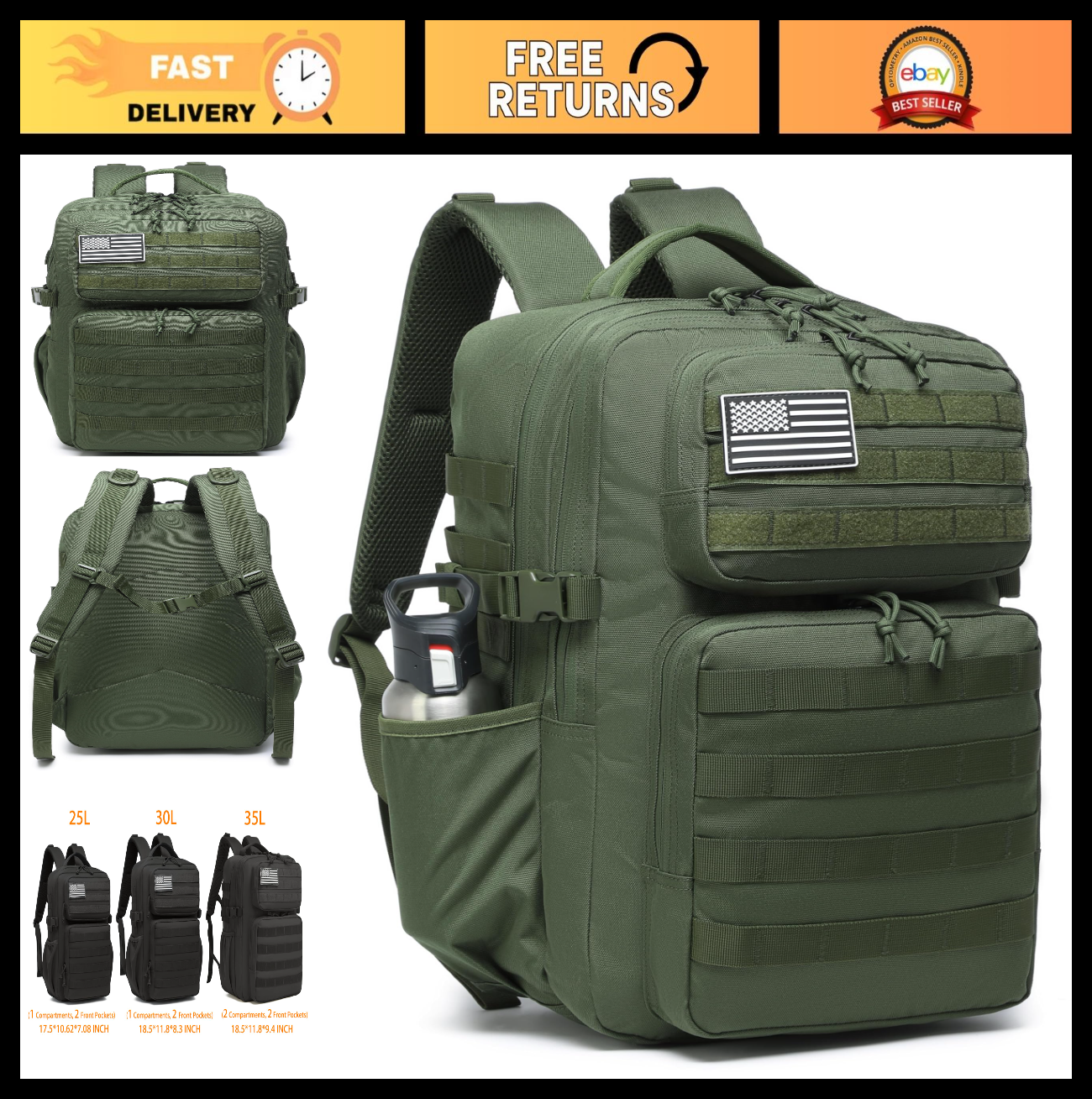 Waterproof Military Tactical Backpack   3 Day Assault Pack, Molle Daypack with W0