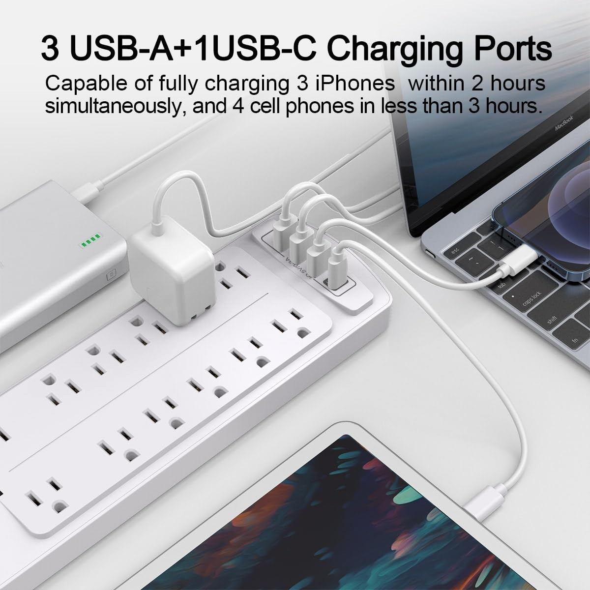 Surge Protector Power Strip with 12 Outlets & 4 USB Ports, 6ft Cord, 2700J, ETL3